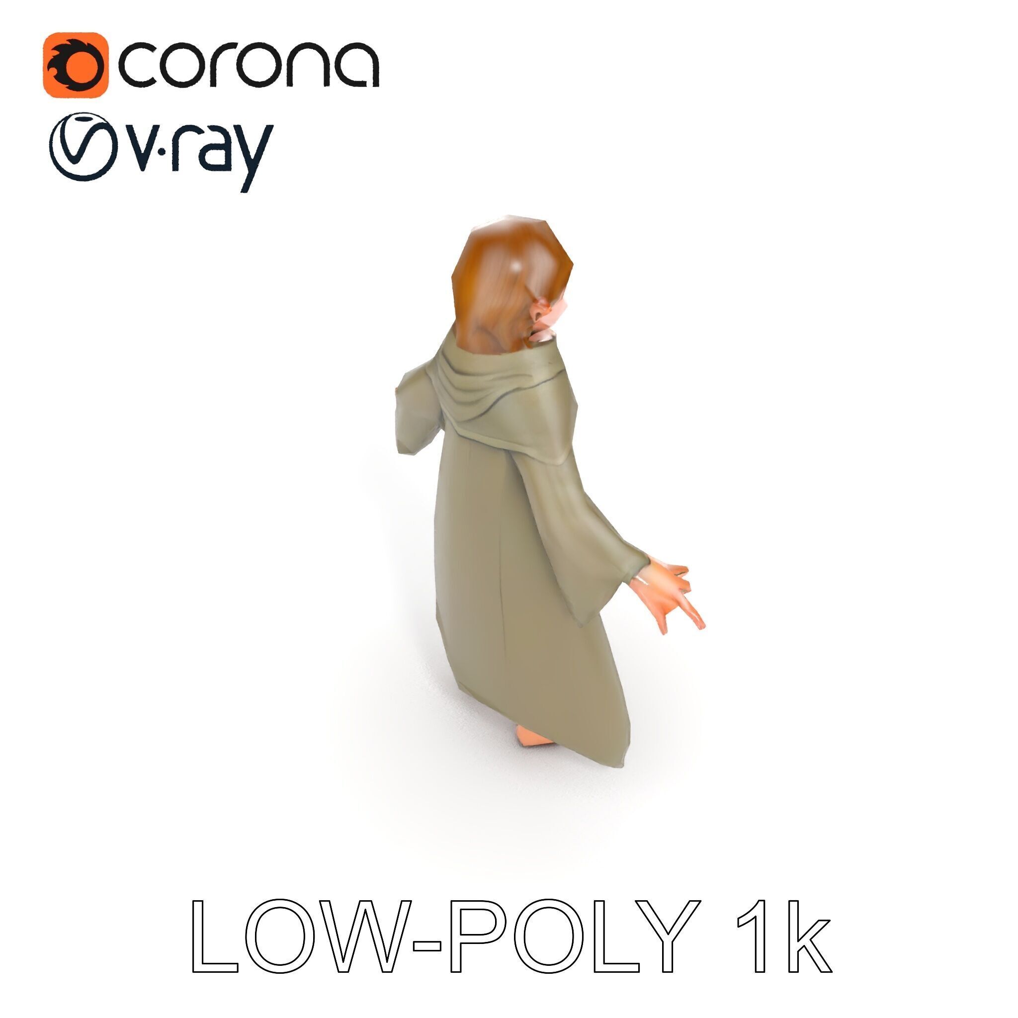 Elven Adventurer D Character Model with Cloak and Belt Low-poly 3D model_19