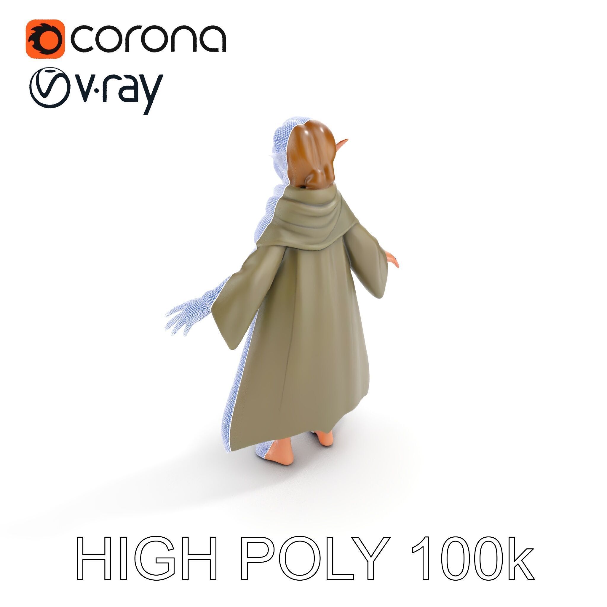 Elven Adventurer D Character Model with Cloak and Belt Low-poly 3D model_11