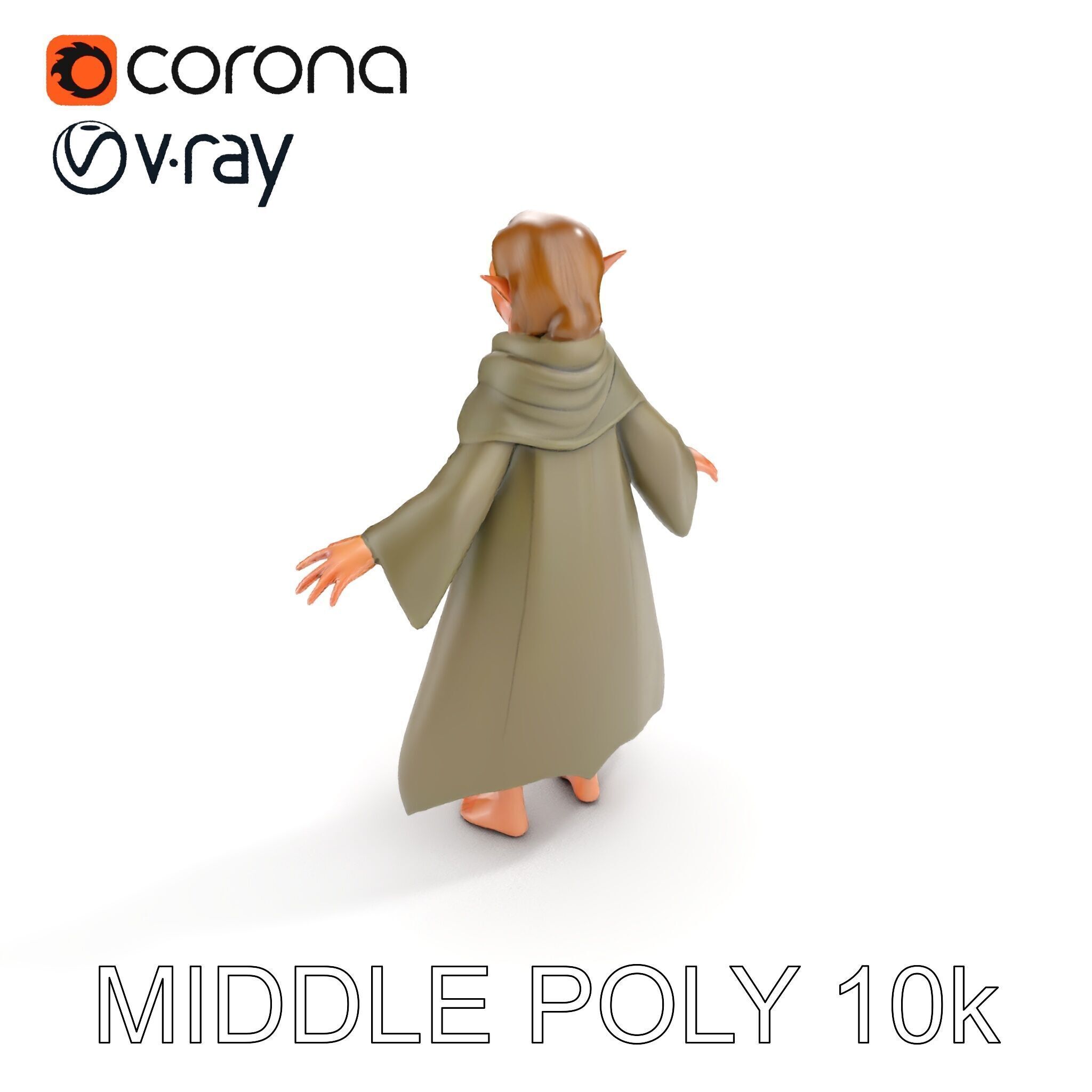 Elven Adventurer D Character Model with Cloak and Belt Low-poly 3D model_12
