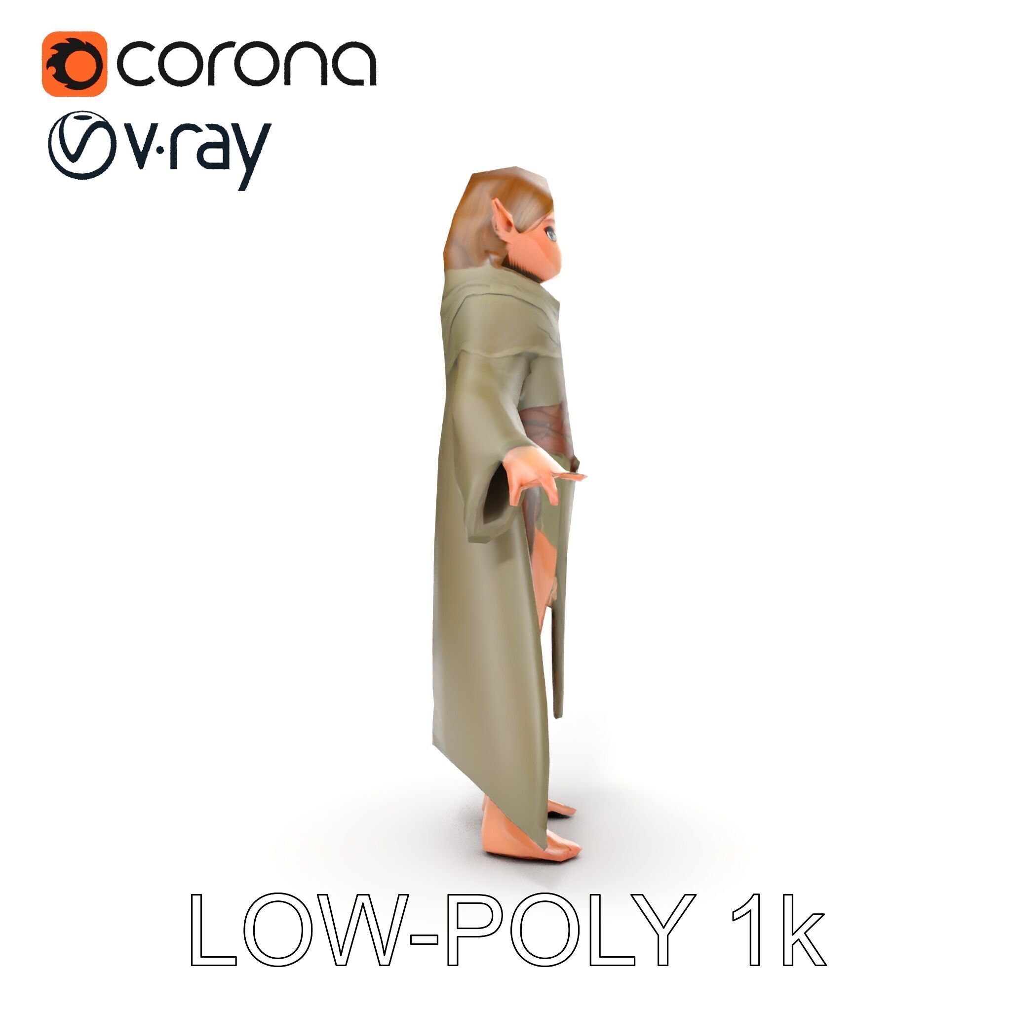 Elven Adventurer D Character Model with Cloak and Belt Low-poly 3D model_27