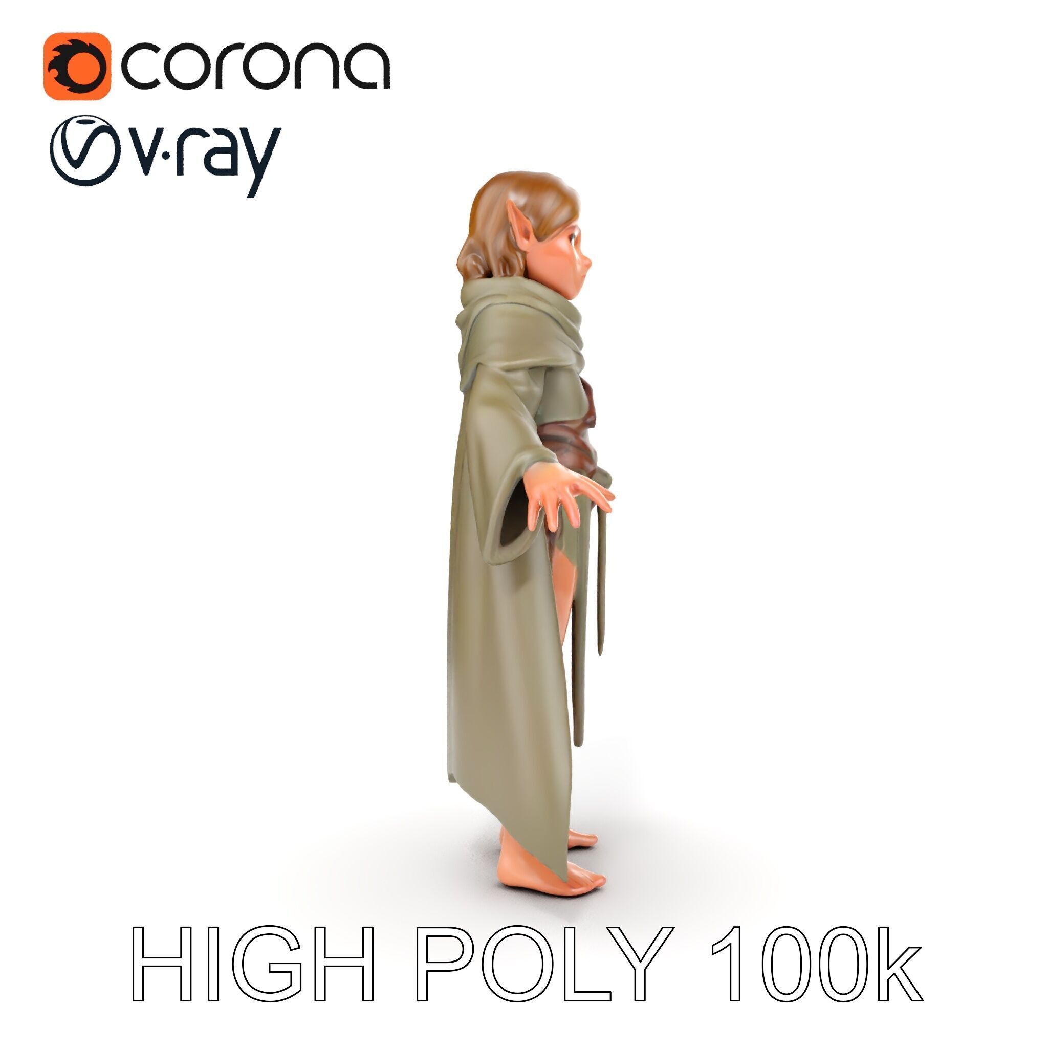 Elven Adventurer D Character Model with Cloak and Belt Low-poly 3D model_14