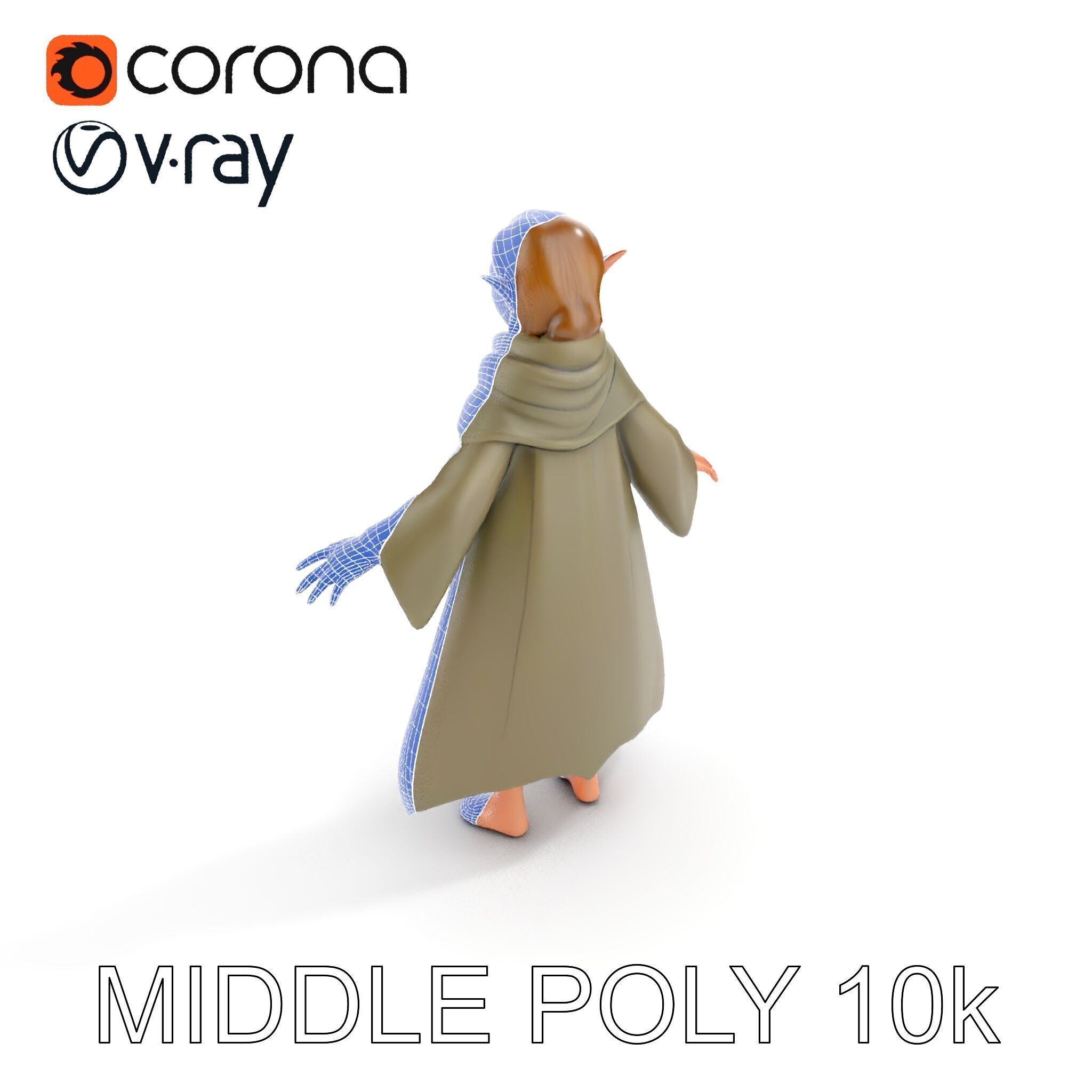 Elven Adventurer D Character Model with Cloak and Belt Low-poly 3D model_15