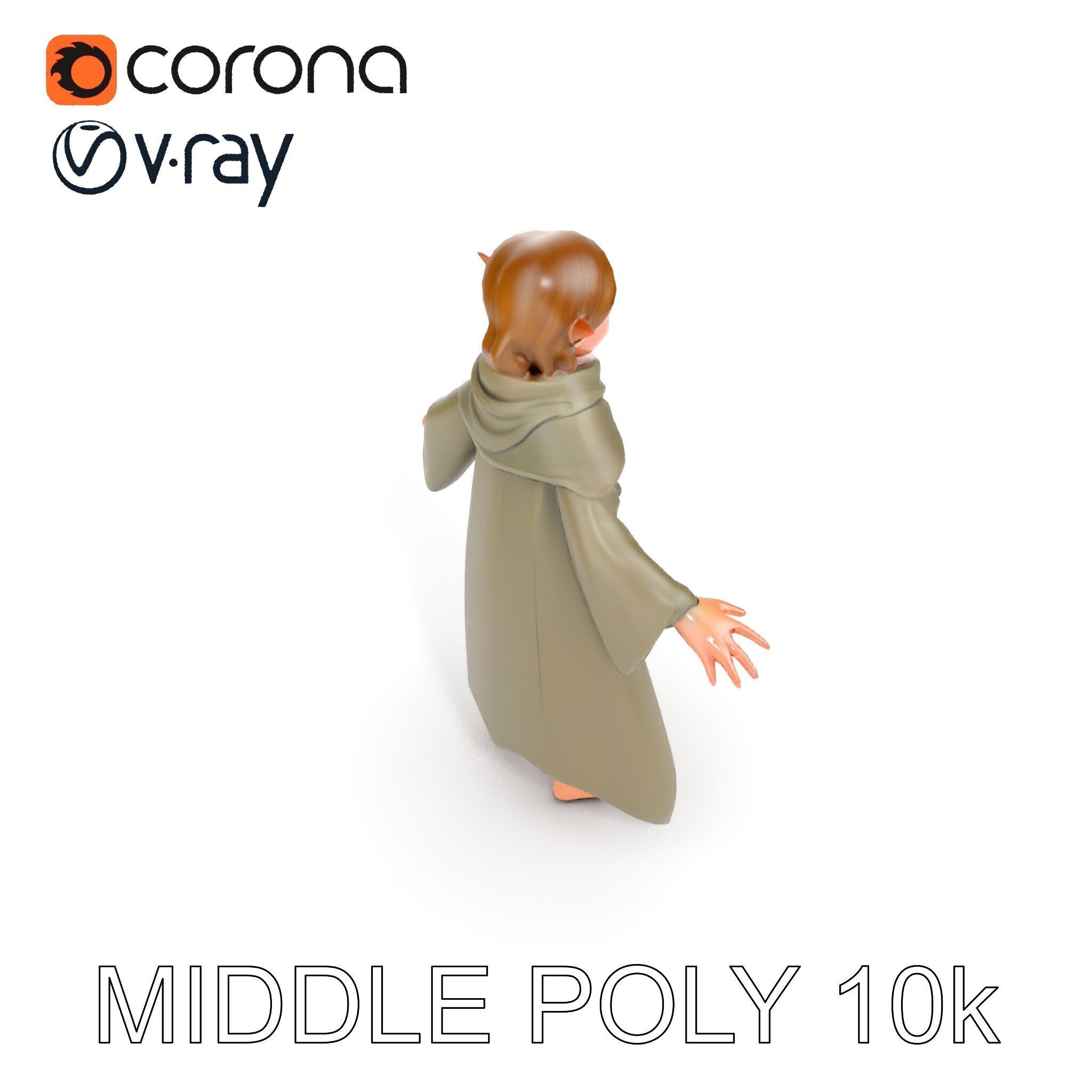 Elven Adventurer D Character Model with Cloak and Belt Low-poly 3D model_36