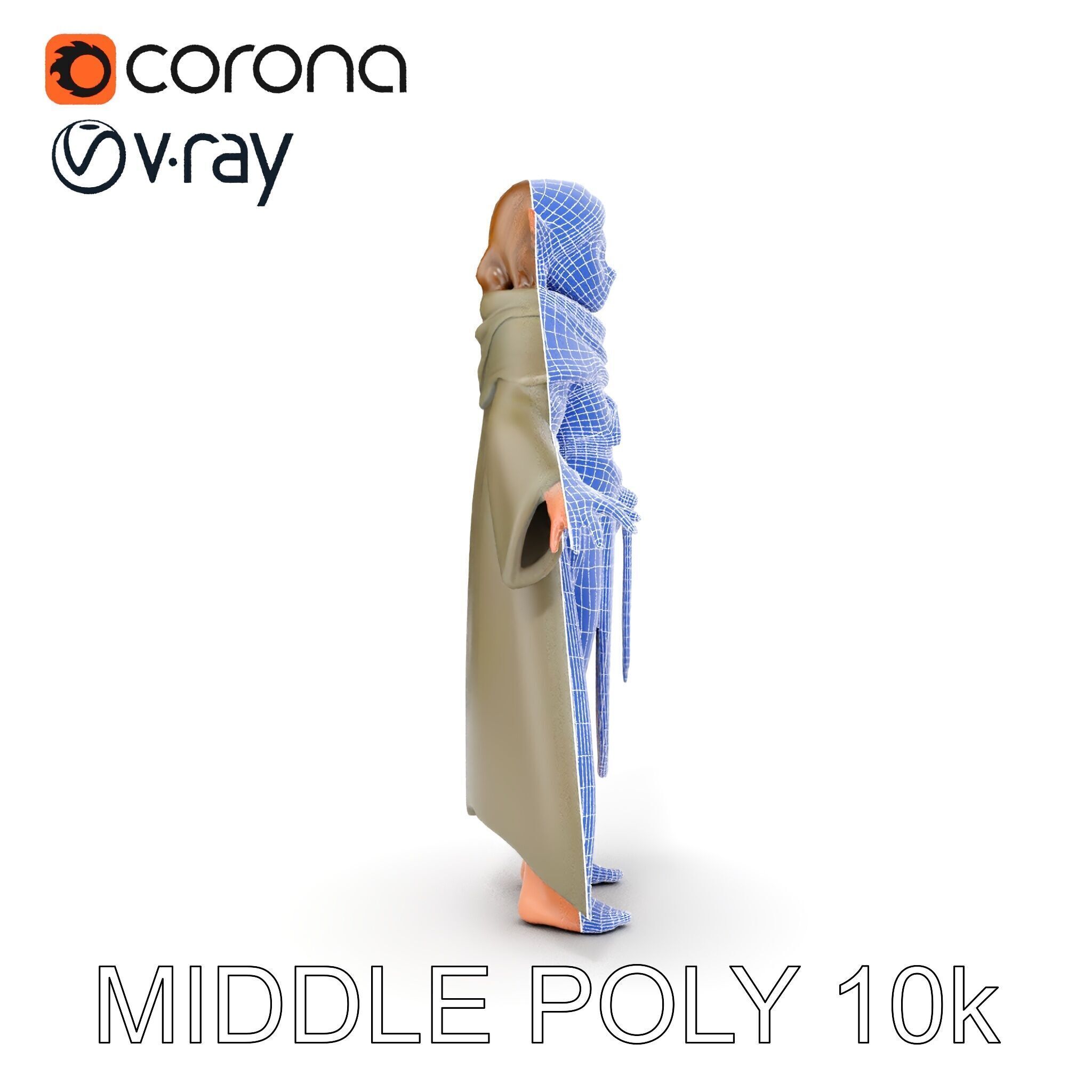 Elven Adventurer D Character Model with Cloak and Belt Low-poly 3D model_21