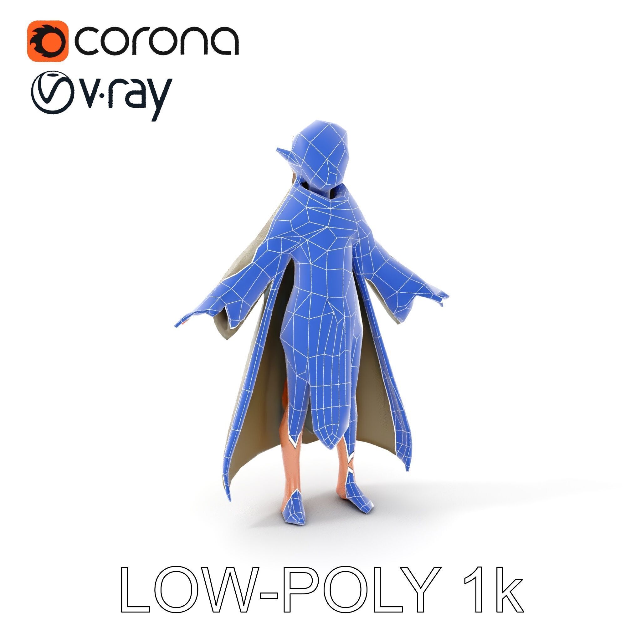 Elven Adventurer D Character Model with Cloak and Belt Low-poly 3D model_7
