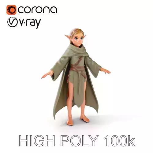 Elven Adventurer D Character Model with Cloak and Belt Low-poly 3D model