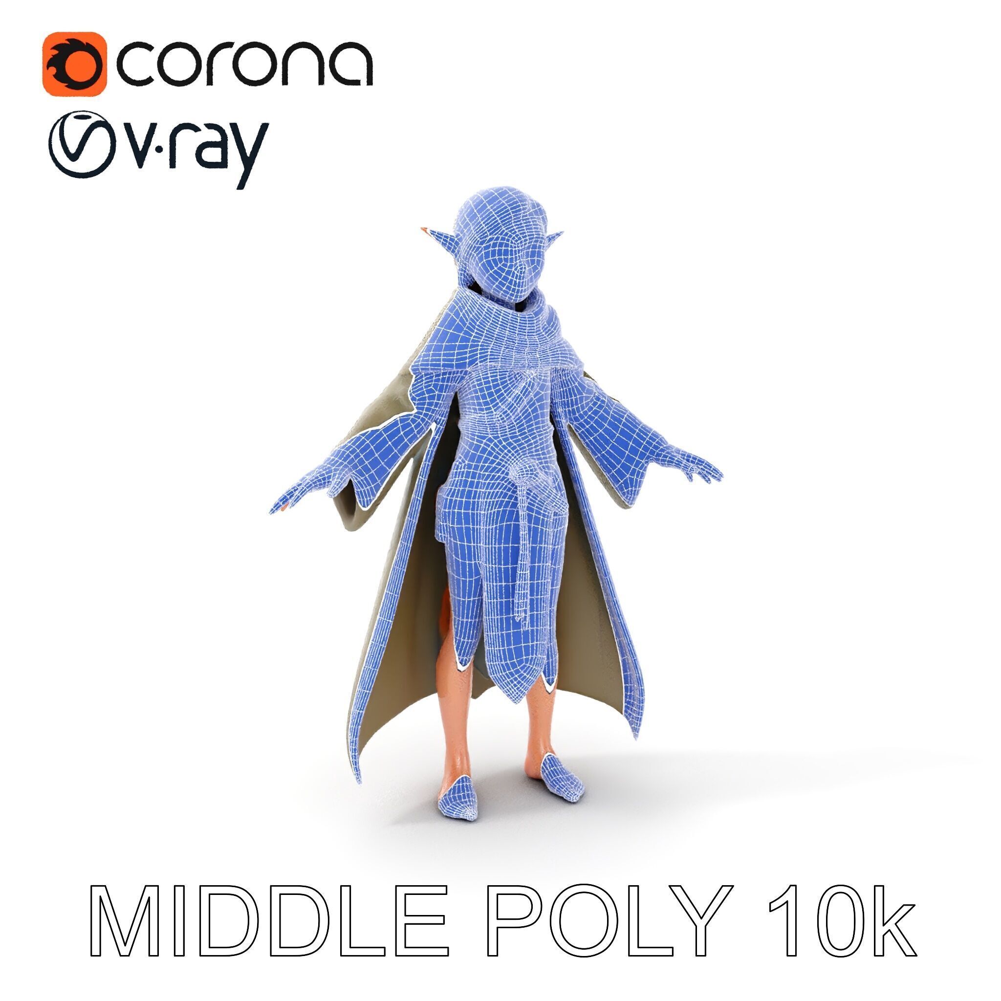 Elven Adventurer D Character Model with Cloak and Belt Low-poly 3D model_18
