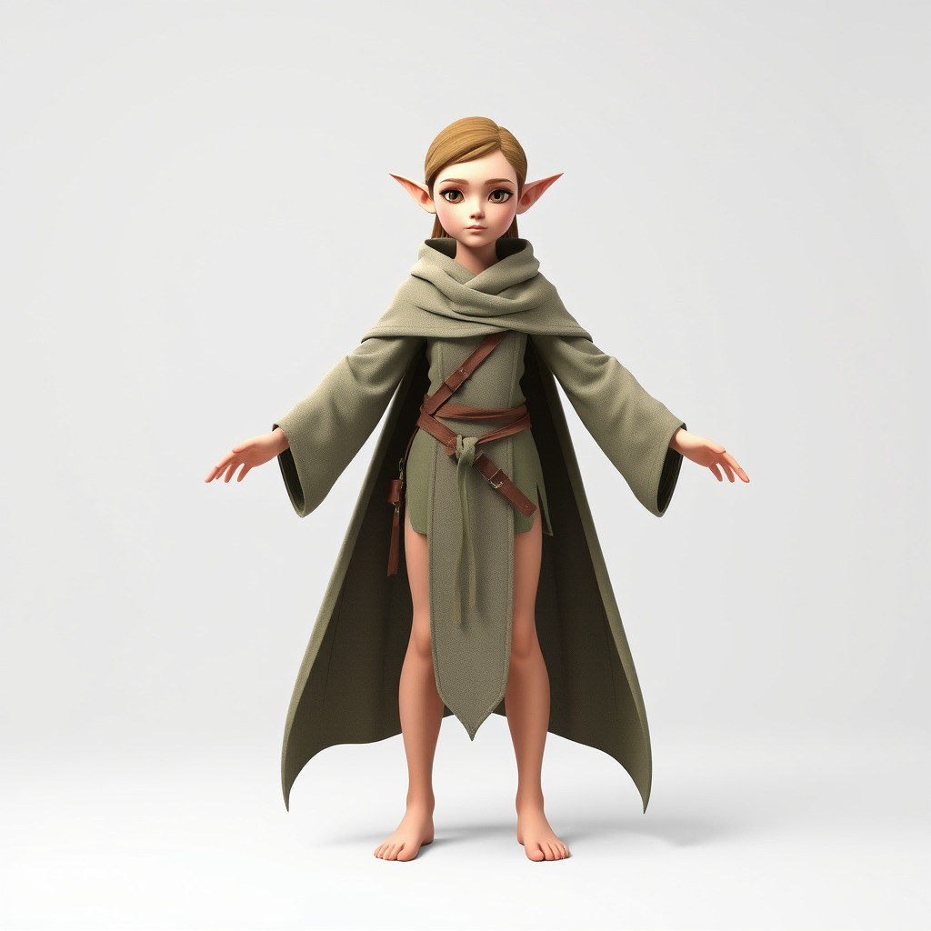 Elven Adventurer D Character Model with Cloak and Belt Low-poly 3D model_2