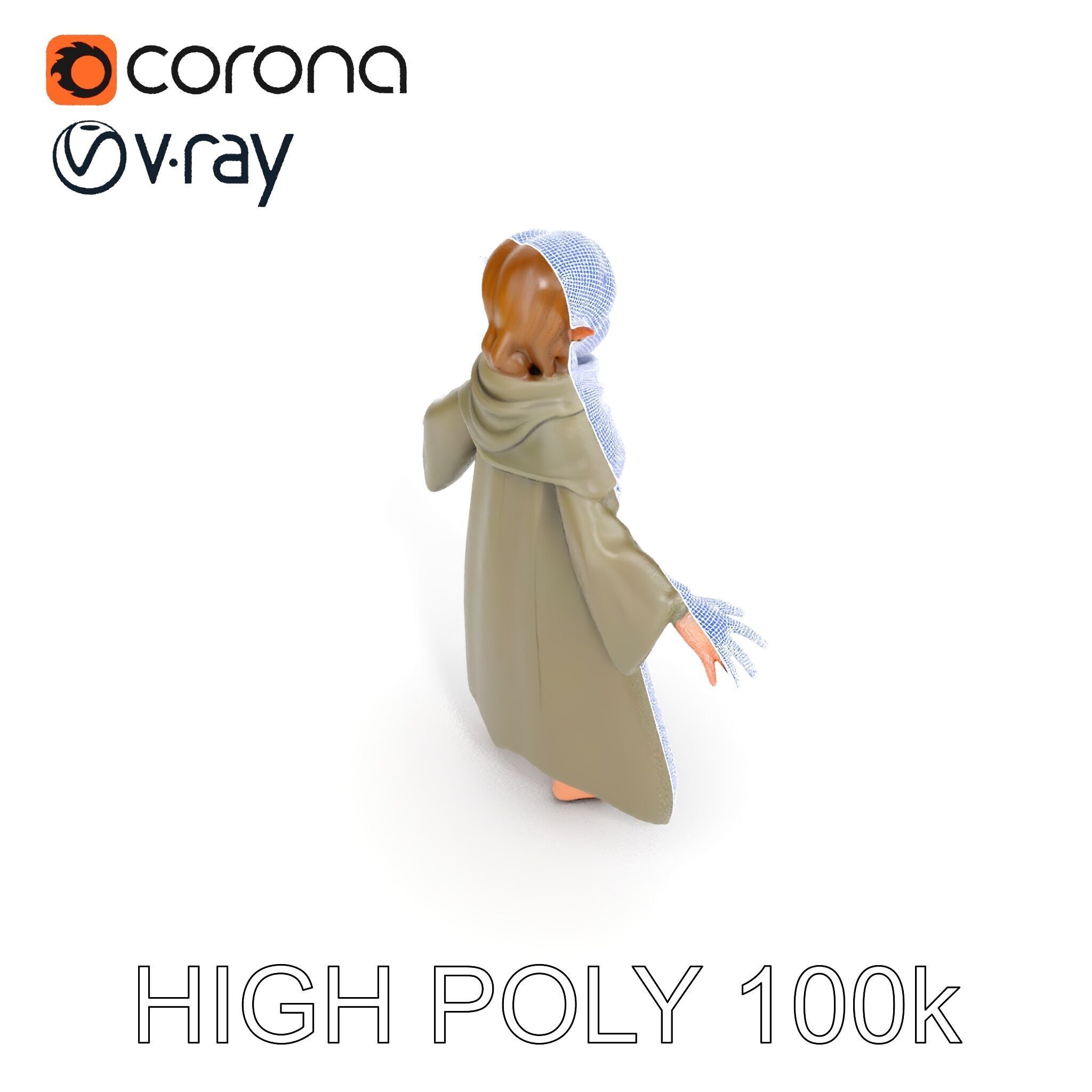 Elven Adventurer D Character Model with Cloak and Belt Low-poly 3D model_23
