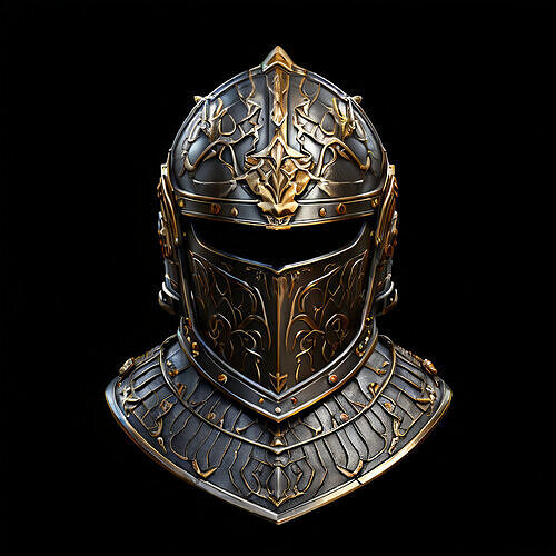 Ornate Fantasy Knight Helmet and Gorget Low-poly 3D model