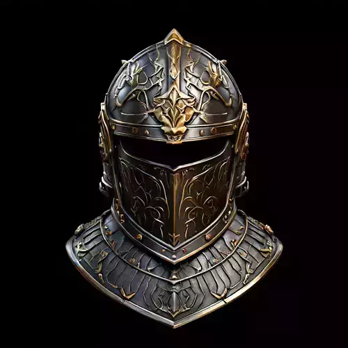 Ornate Fantasy Knight Helmet and Gorget Low-poly 3D model