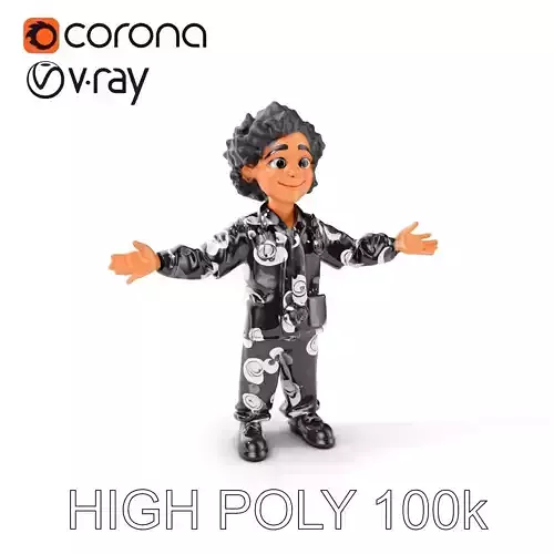 Curlyhaired Pediatrician Character in Patterned Scrubs for Animation and Gaming