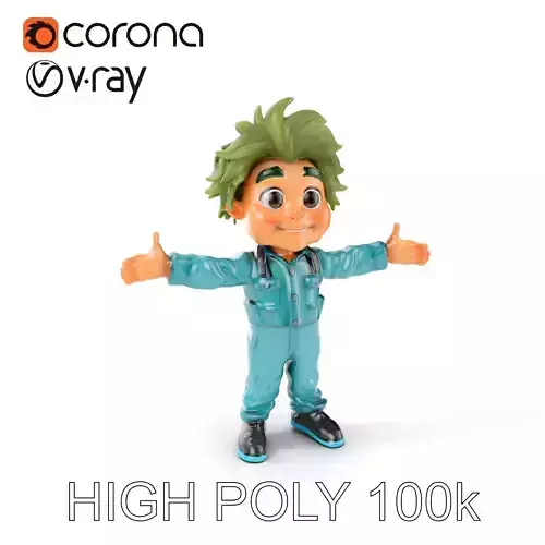 Playful GreenHaired Kid Character in Blue Jumpsuit for D Animations