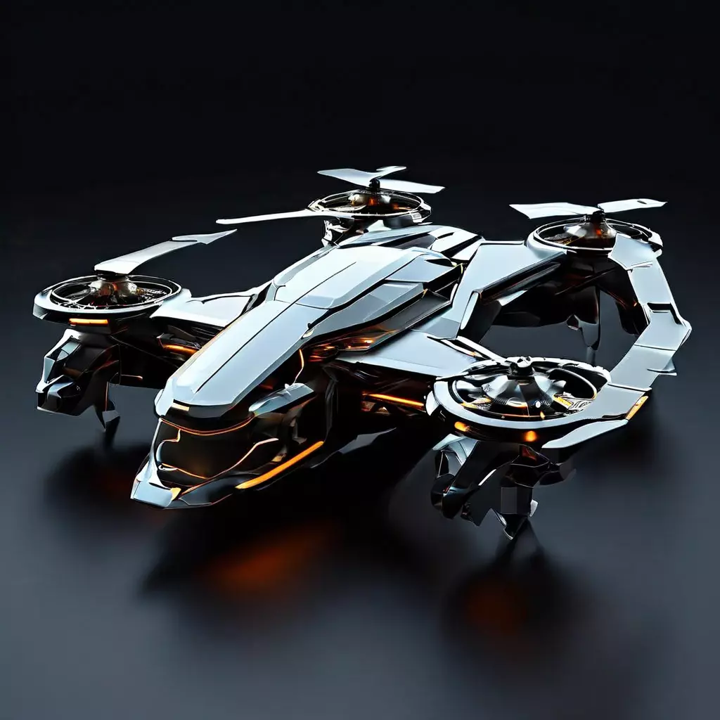 Futuristic SciFi Drone Quadcopter Low-poly 3D model