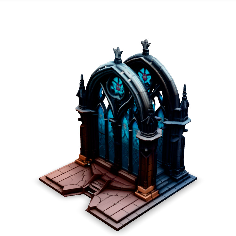 Gothic Arch Window Stained Glass Low-poly 3D model_1