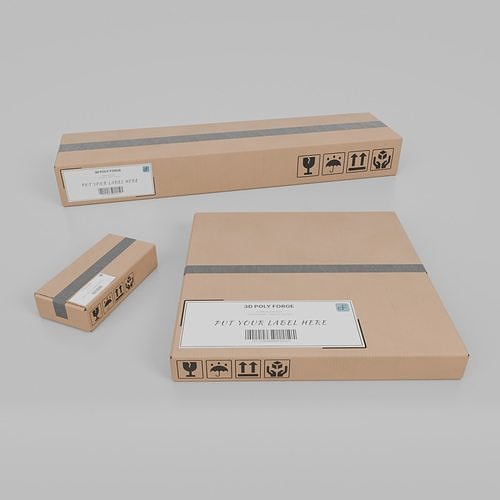 Flat and Slim Packaging Box Trio - Rigged and Customizable 3D Model Collection