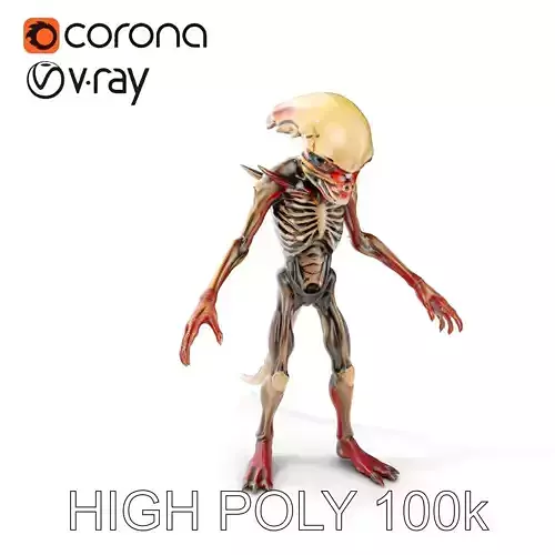 Alien Skeletal Monster D Model with Detailed PBR Textures
