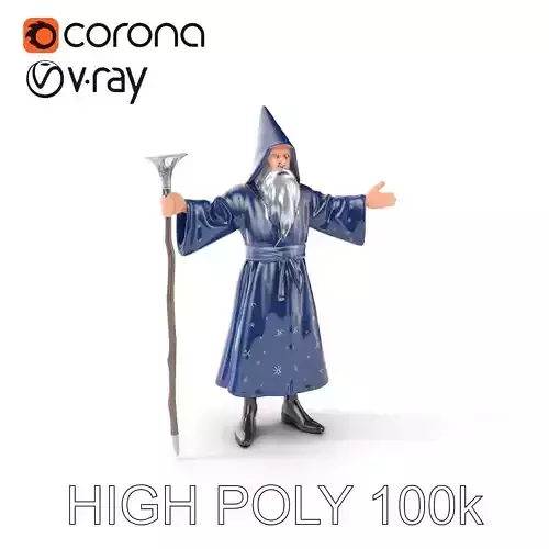 Enchanted Wizard Character Model with Magic Staff and Robe