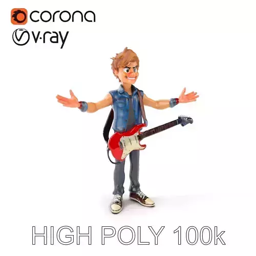 Animated Rock Musician D Character with Guitar