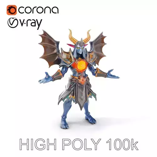 Eldritch Demon Lord D Character Model with Armor and Wings