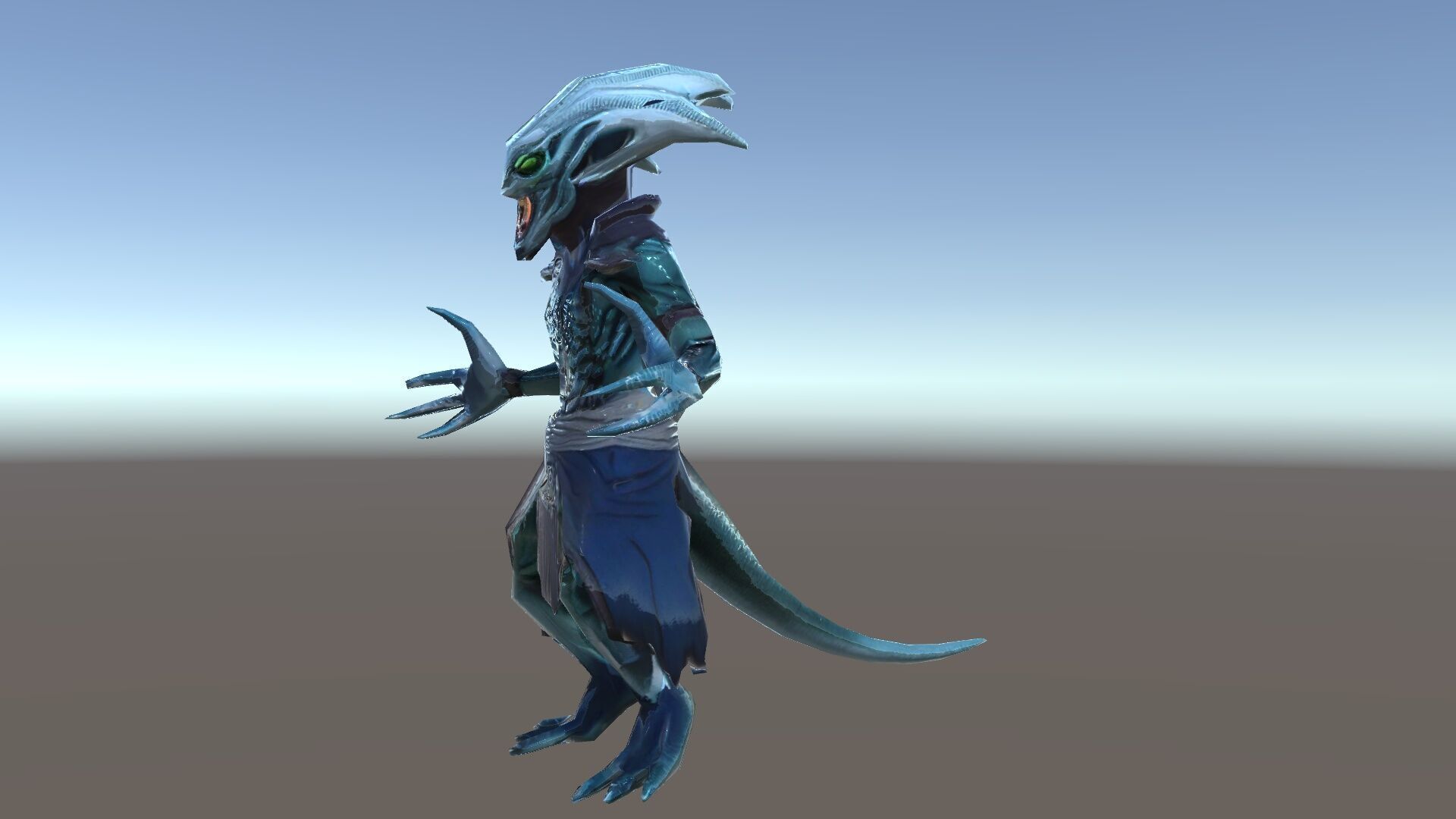 Aquatic Alien Warrior D Model with Glowing Green Eyes and Tri... Low-poly 3D model_31