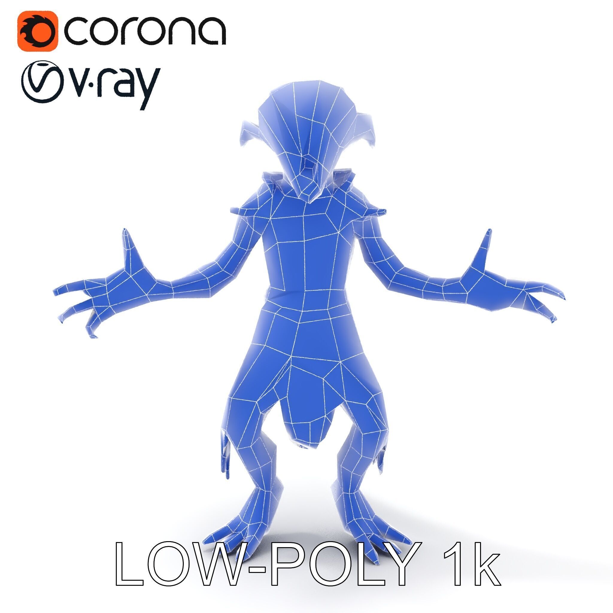 Aquatic Alien Warrior D Model with Glowing Green Eyes and Tri... Low-poly 3D model_10