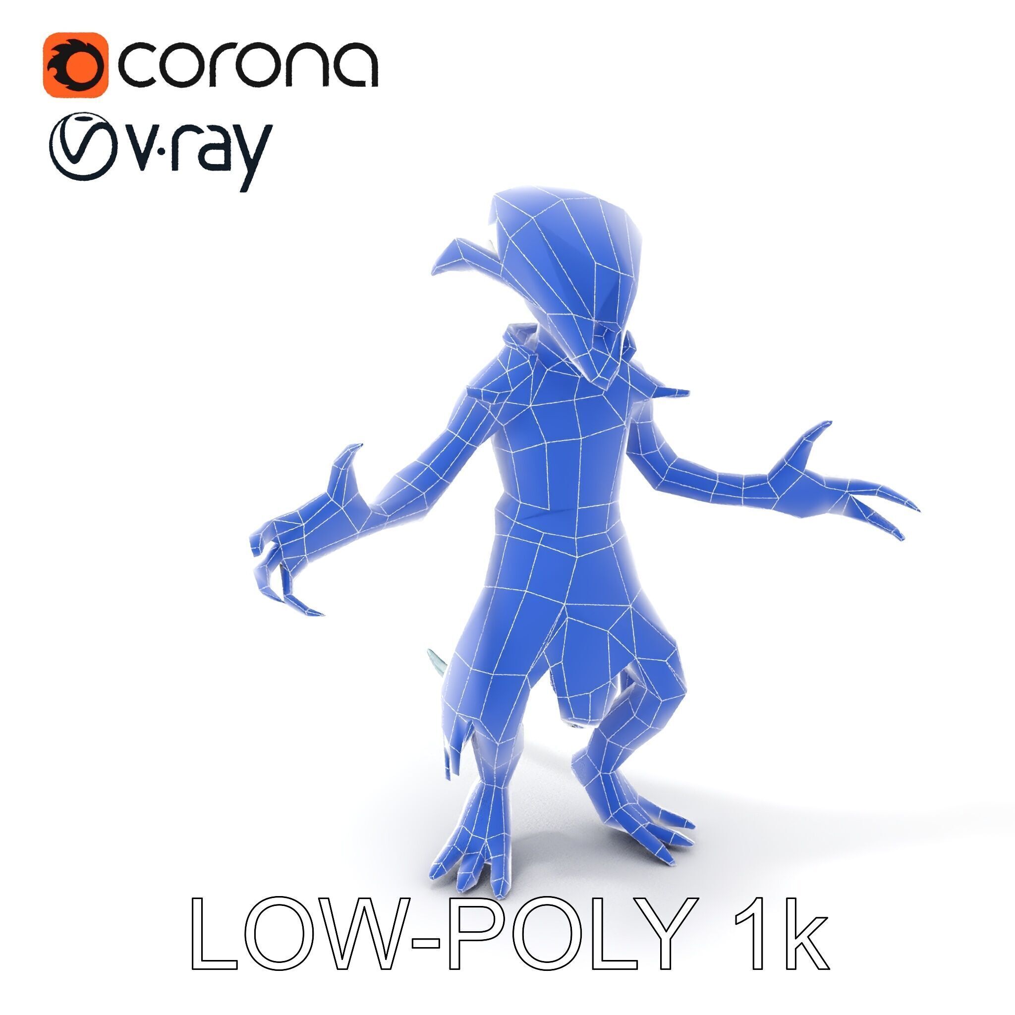 Aquatic Alien Warrior D Model with Glowing Green Eyes and Tri... Low-poly 3D model_29