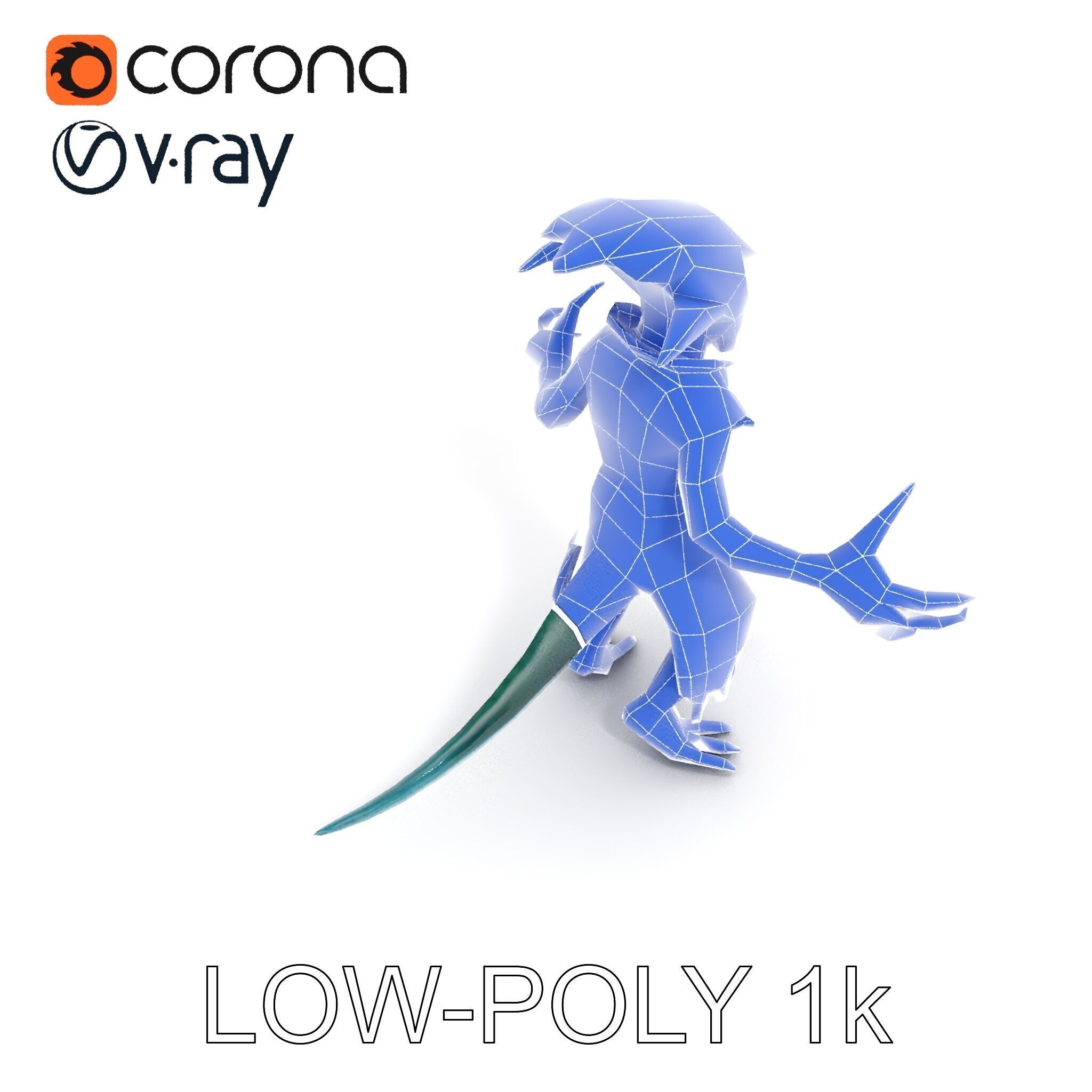 Aquatic Alien Warrior D Model with Glowing Green Eyes and Tri... Low-poly 3D model_21