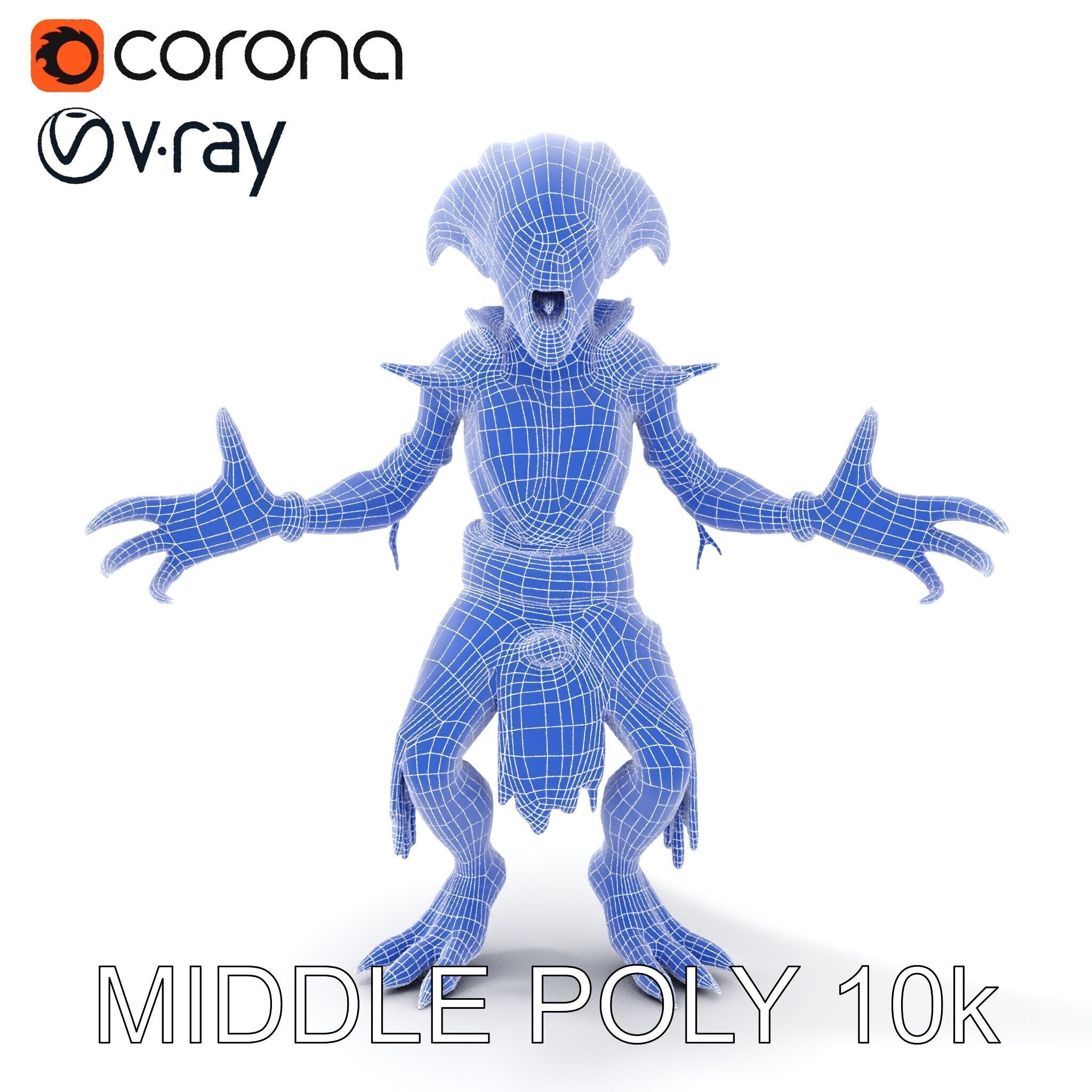 Aquatic Alien Warrior D Model with Glowing Green Eyes and Tri... Low-poly 3D model_32