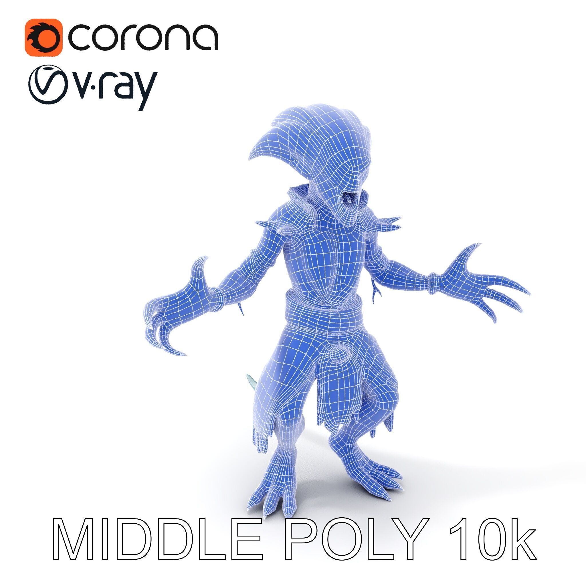 Aquatic Alien Warrior D Model with Glowing Green Eyes and Tri... Low-poly 3D model_25