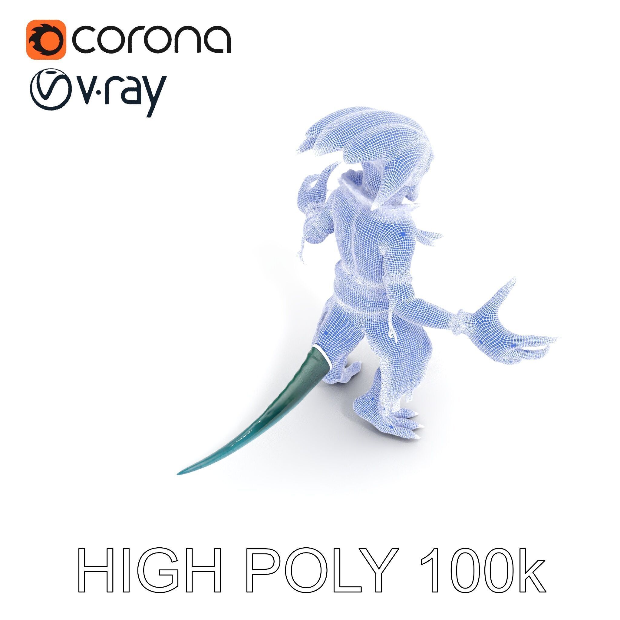 Aquatic Alien Warrior D Model with Glowing Green Eyes and Tri... Low-poly 3D model_19