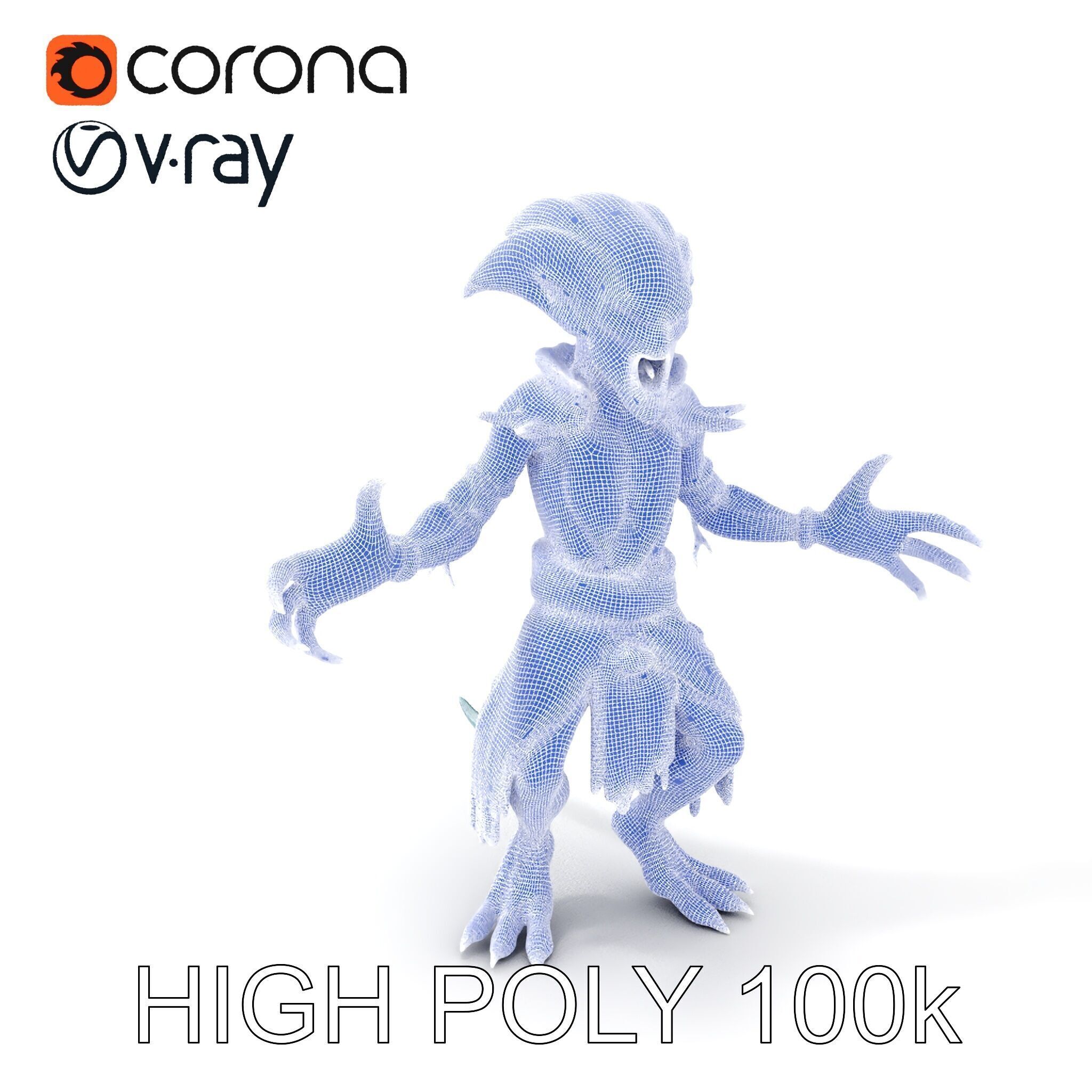 Aquatic Alien Warrior D Model with Glowing Green Eyes and Tri... Low-poly 3D model_4