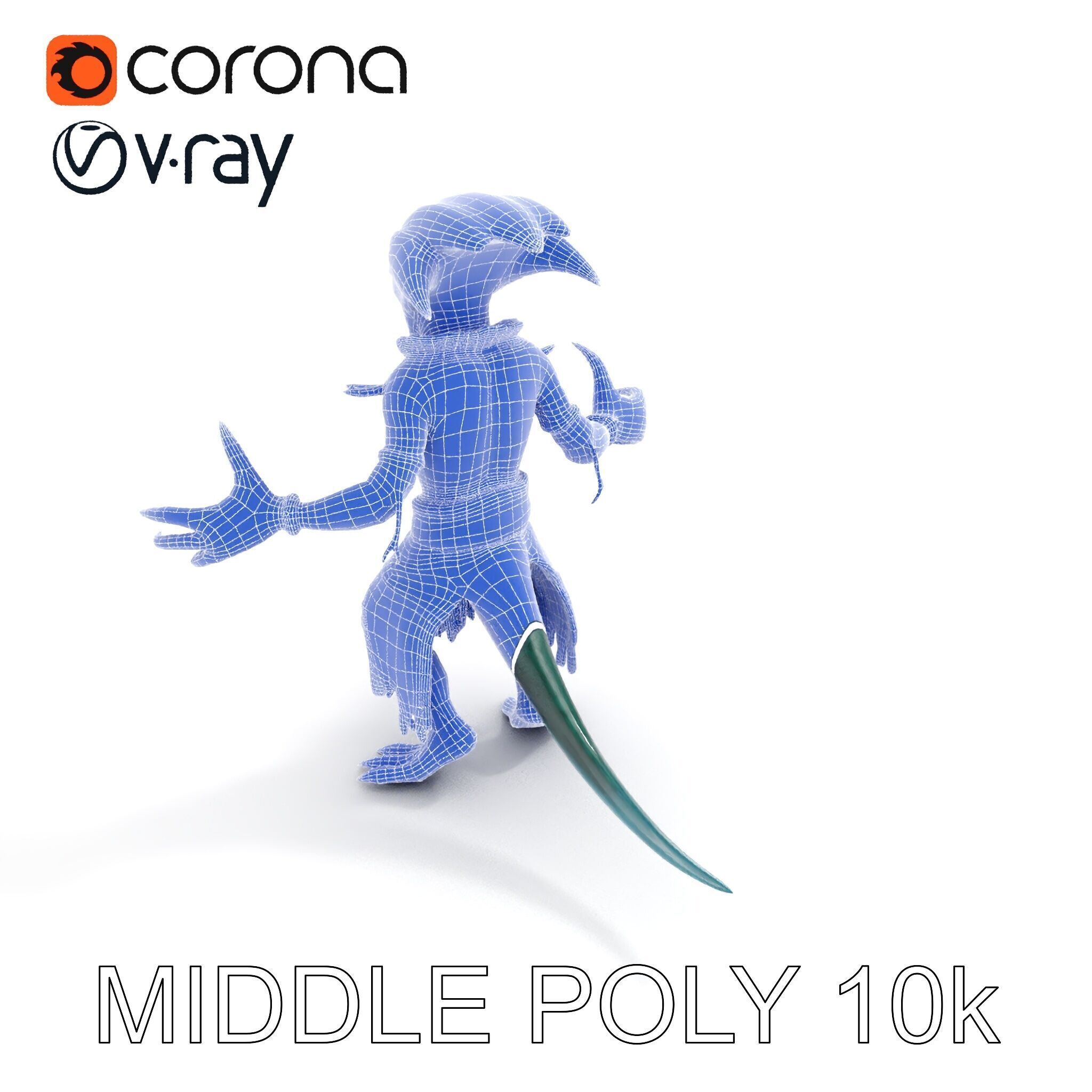 Aquatic Alien Warrior D Model with Glowing Green Eyes and Tri... Low-poly 3D model_37