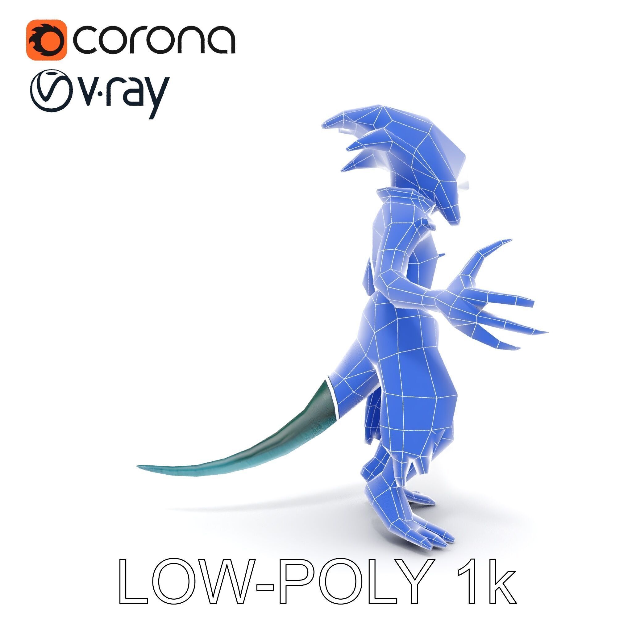 Aquatic Alien Warrior D Model with Glowing Green Eyes and Tri... Low-poly 3D model_24