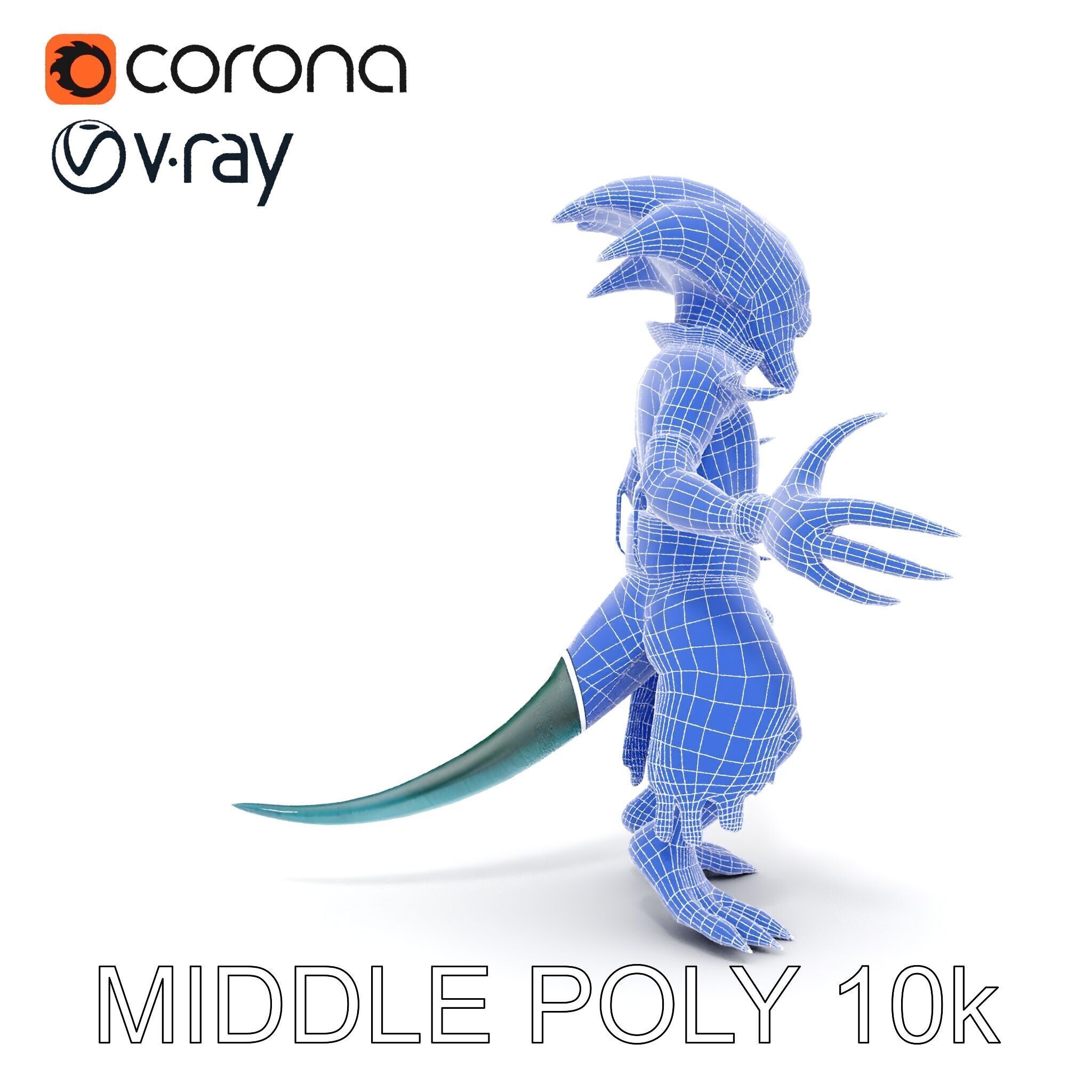 Aquatic Alien Warrior D Model with Glowing Green Eyes and Tri... Low-poly 3D model_9