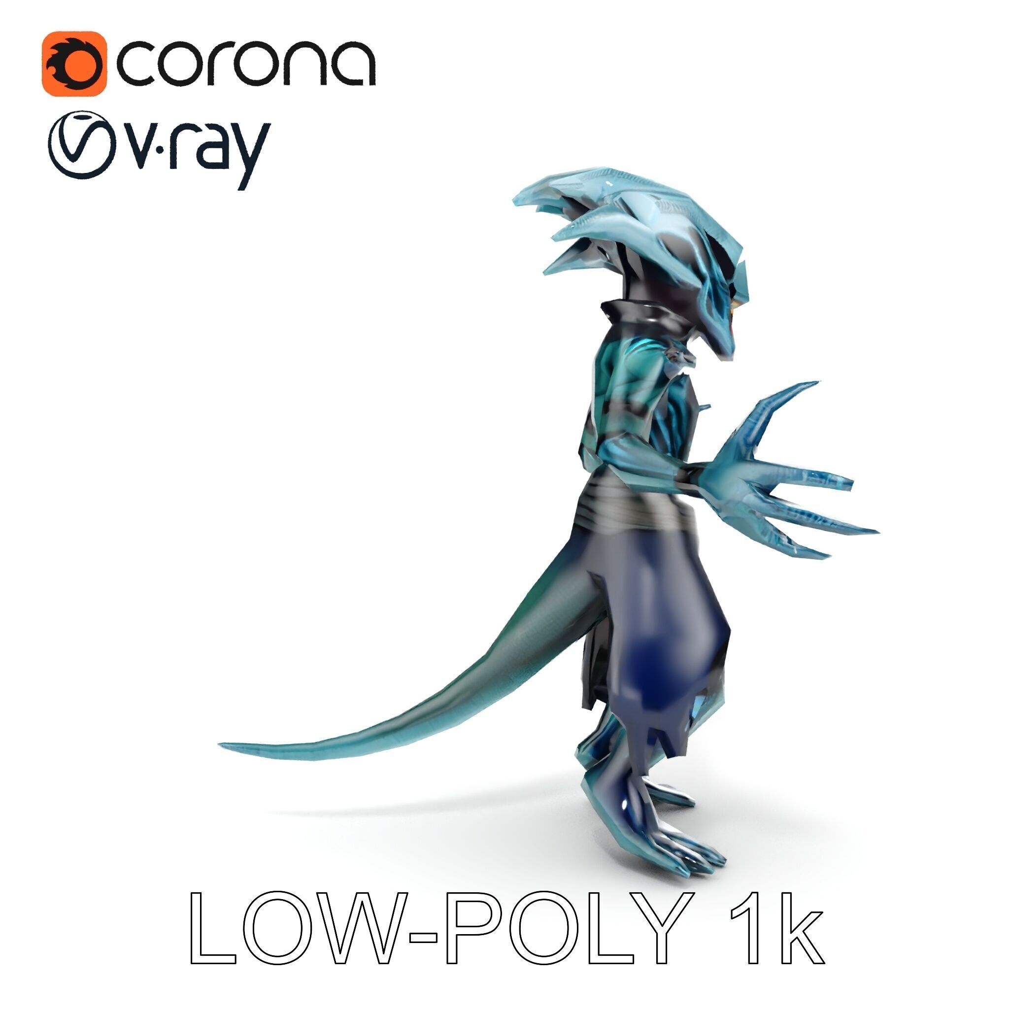 Aquatic Alien Warrior D Model with Glowing Green Eyes and Tri... Low-poly 3D model_18