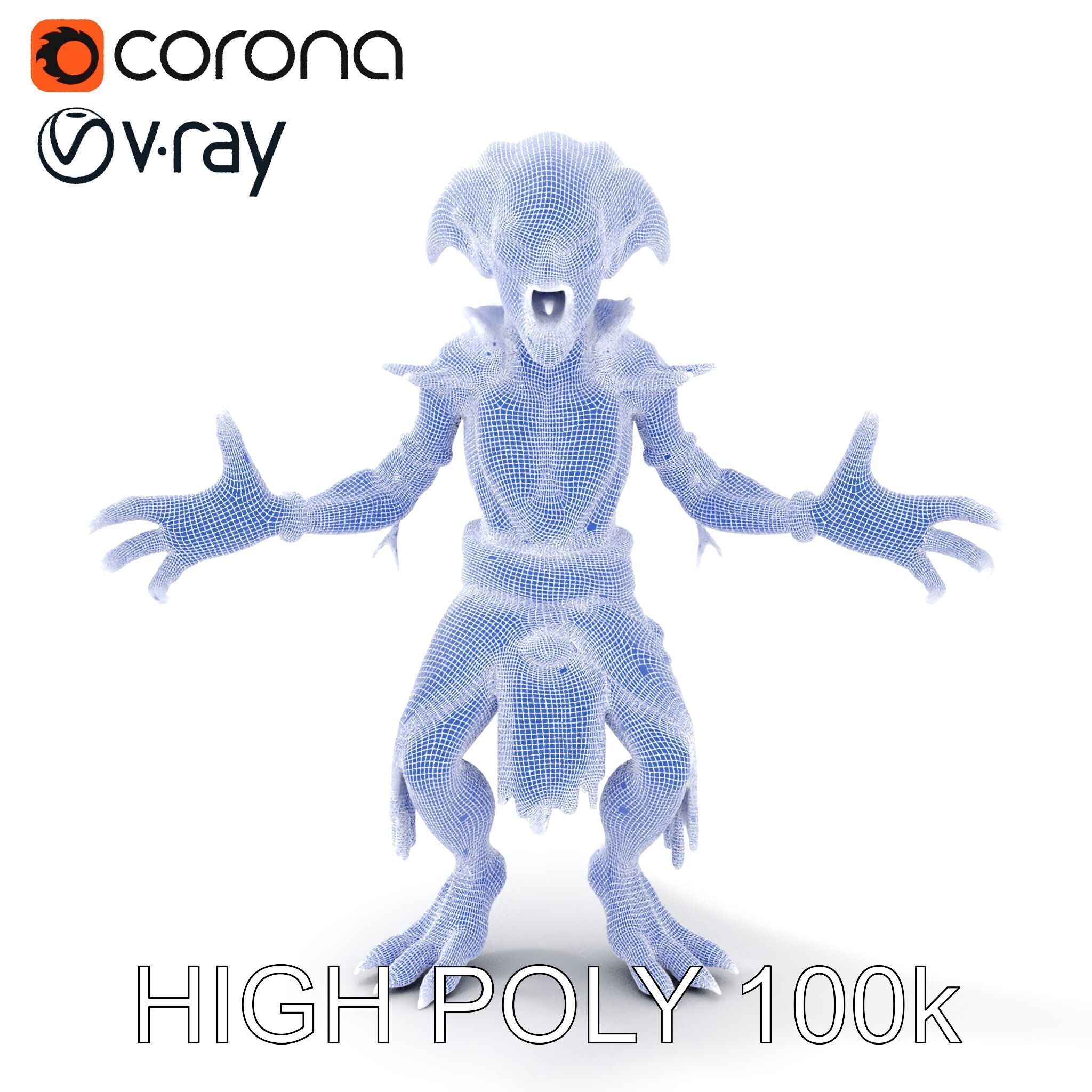 Aquatic Alien Warrior D Model with Glowing Green Eyes and Tri... Low-poly 3D model_22