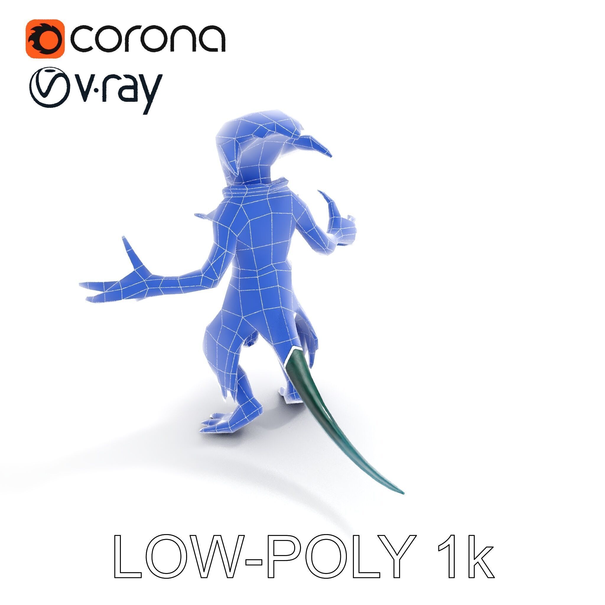 Aquatic Alien Warrior D Model with Glowing Green Eyes and Tri... Low-poly 3D model_15