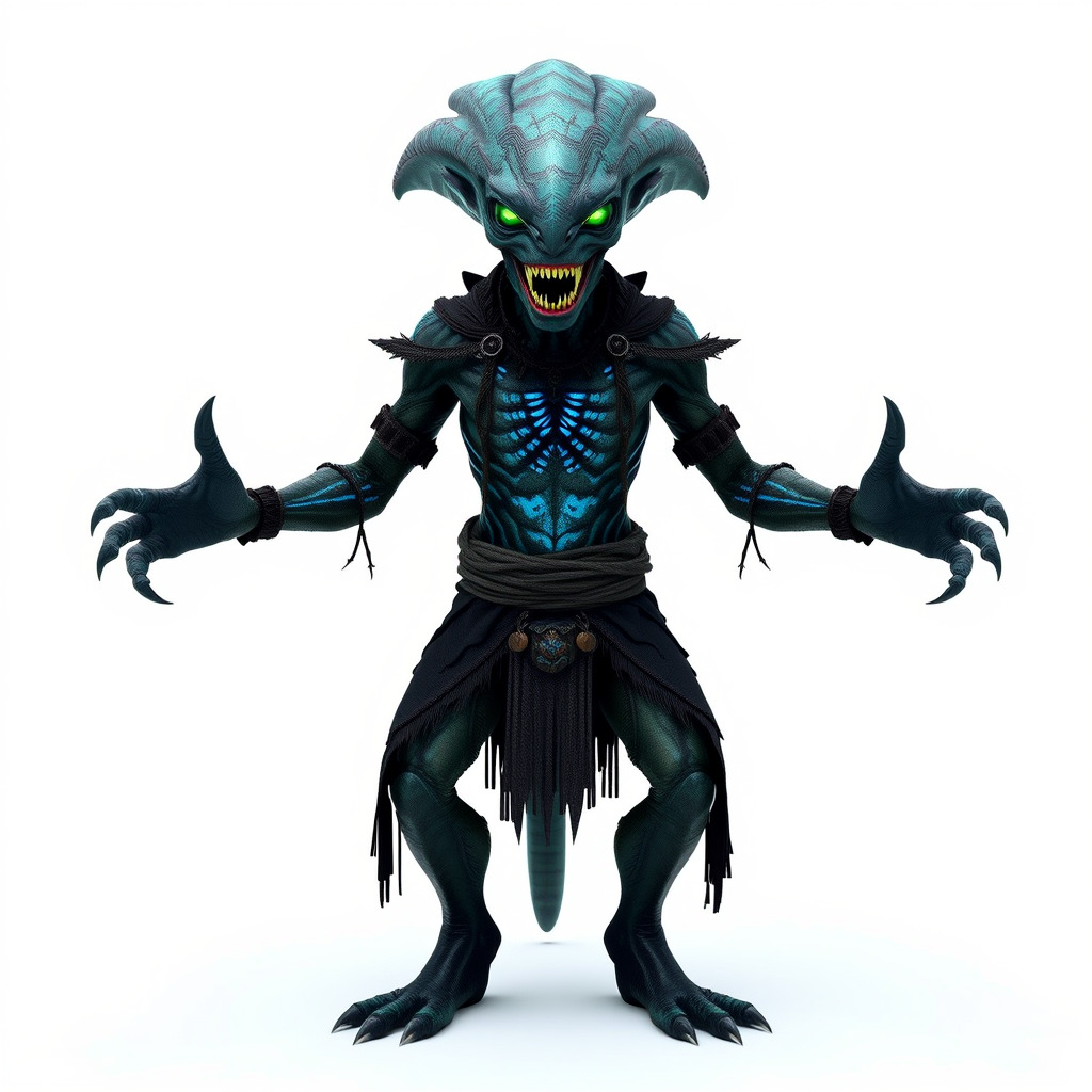 Aquatic Alien Warrior D Model with Glowing Green Eyes and Tri... Low-poly 3D model_2