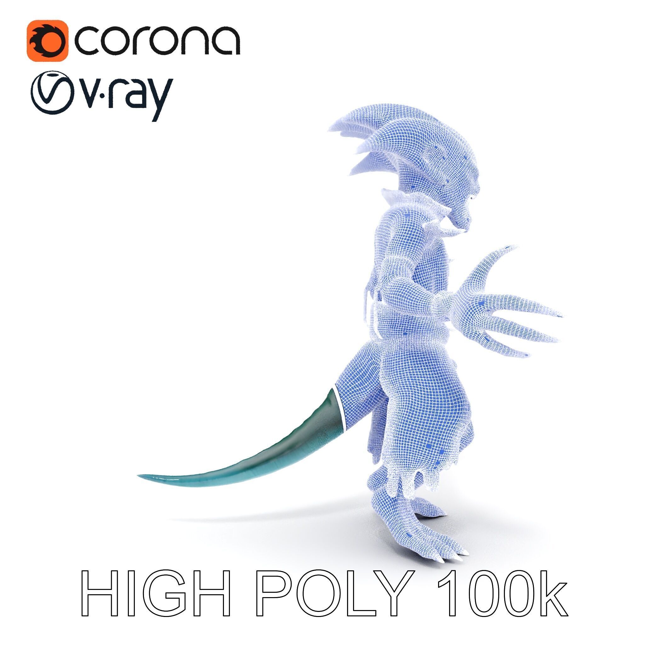Aquatic Alien Warrior D Model with Glowing Green Eyes and Tri... Low-poly 3D model_8