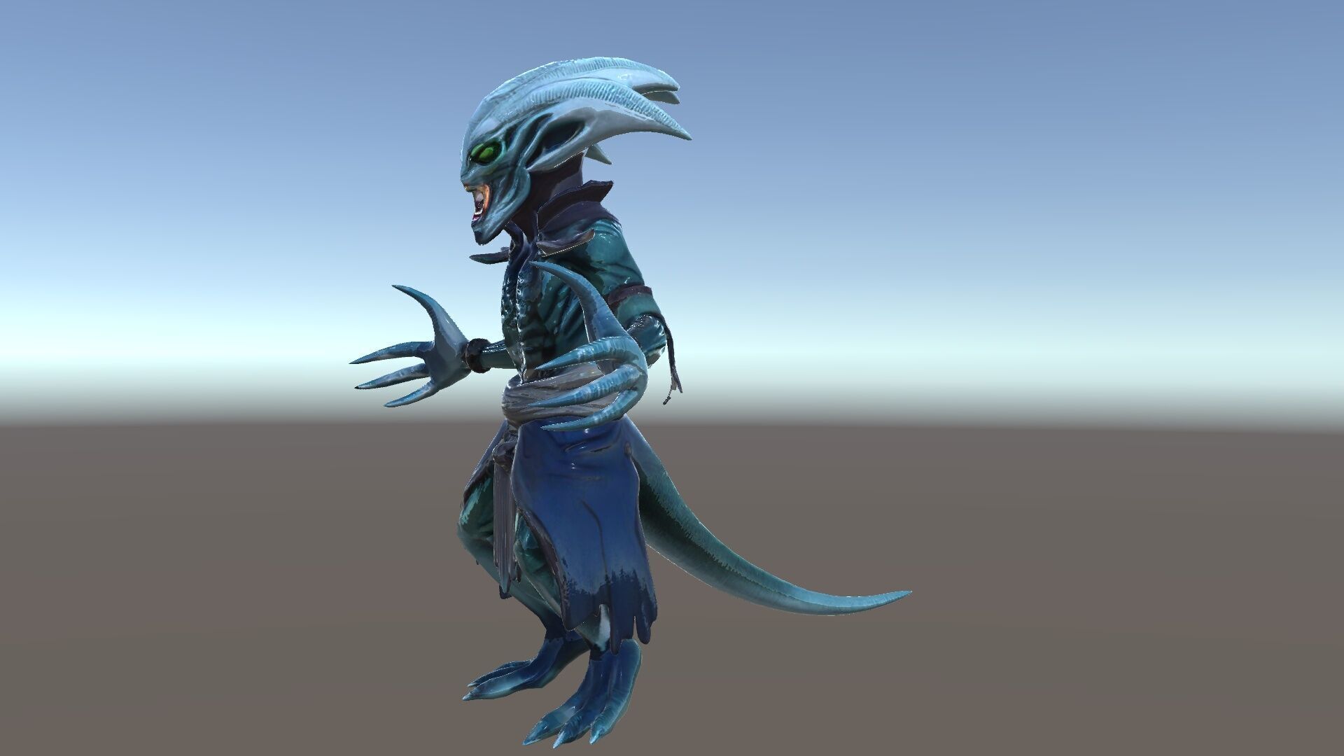 Aquatic Alien Warrior D Model with Glowing Green Eyes and Tri... Low-poly 3D model_20