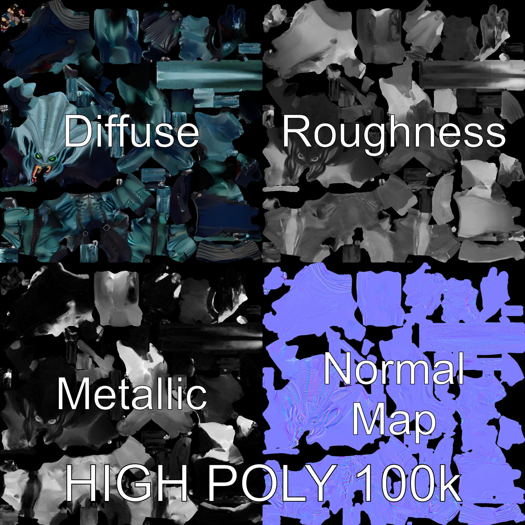 Aquatic Alien Warrior D Model with Glowing Green Eyes and Tri... Low-poly 3D model_3