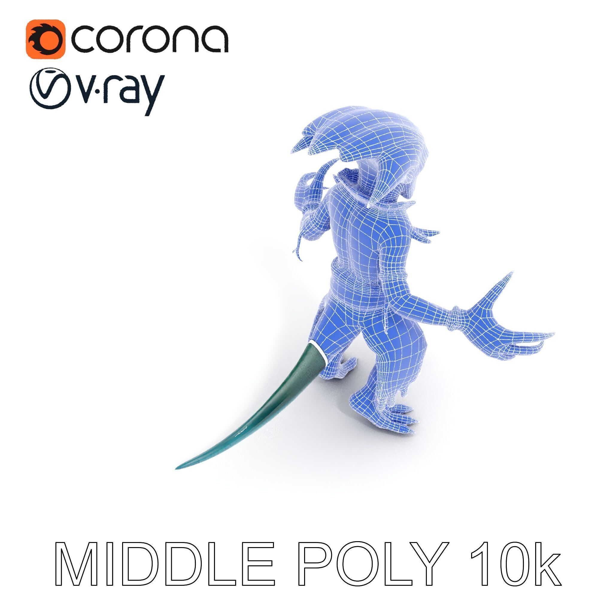 Aquatic Alien Warrior D Model with Glowing Green Eyes and Tri... Low-poly 3D model_6