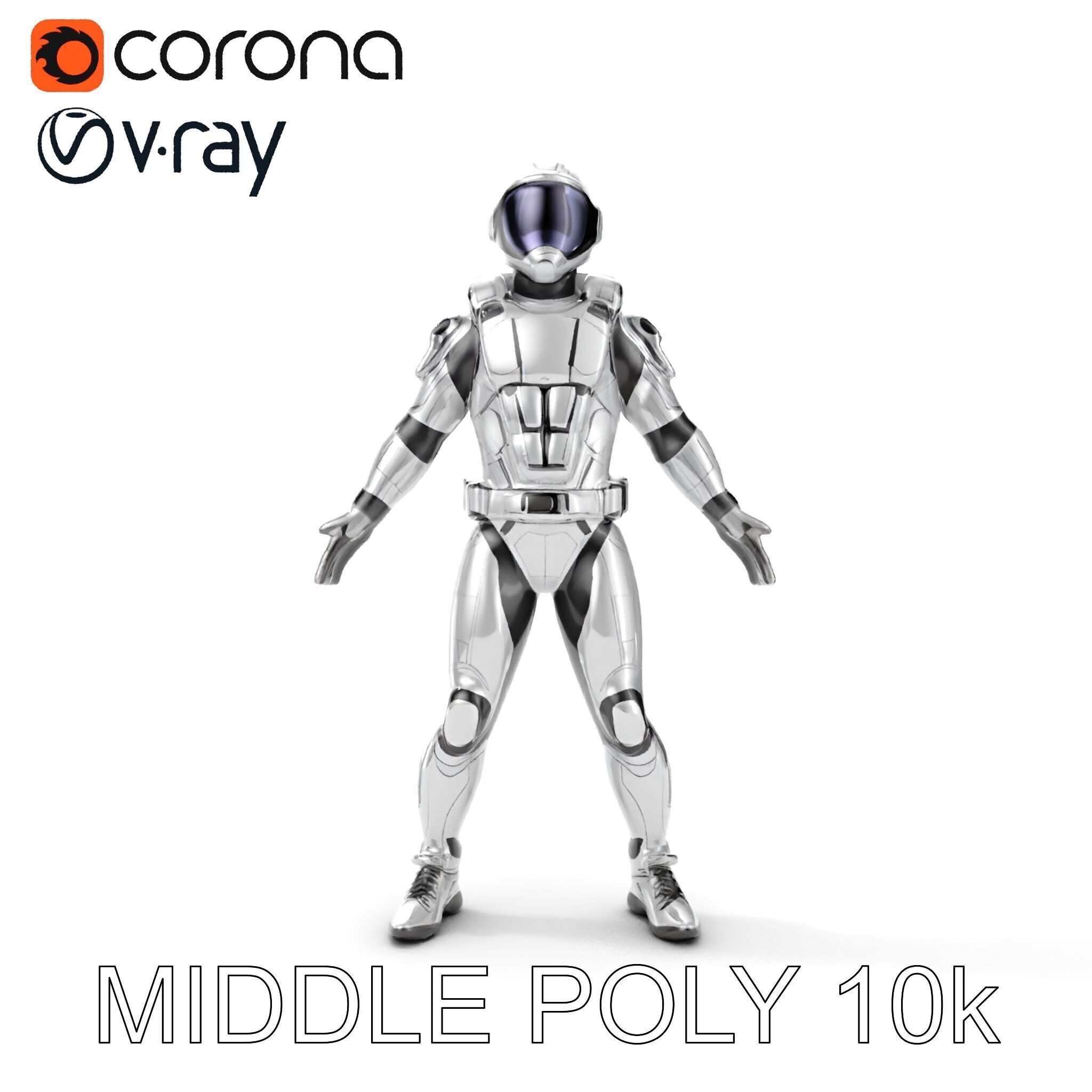 Futuristic Armored Space Explorer D Character Model Low-poly 3D model_14