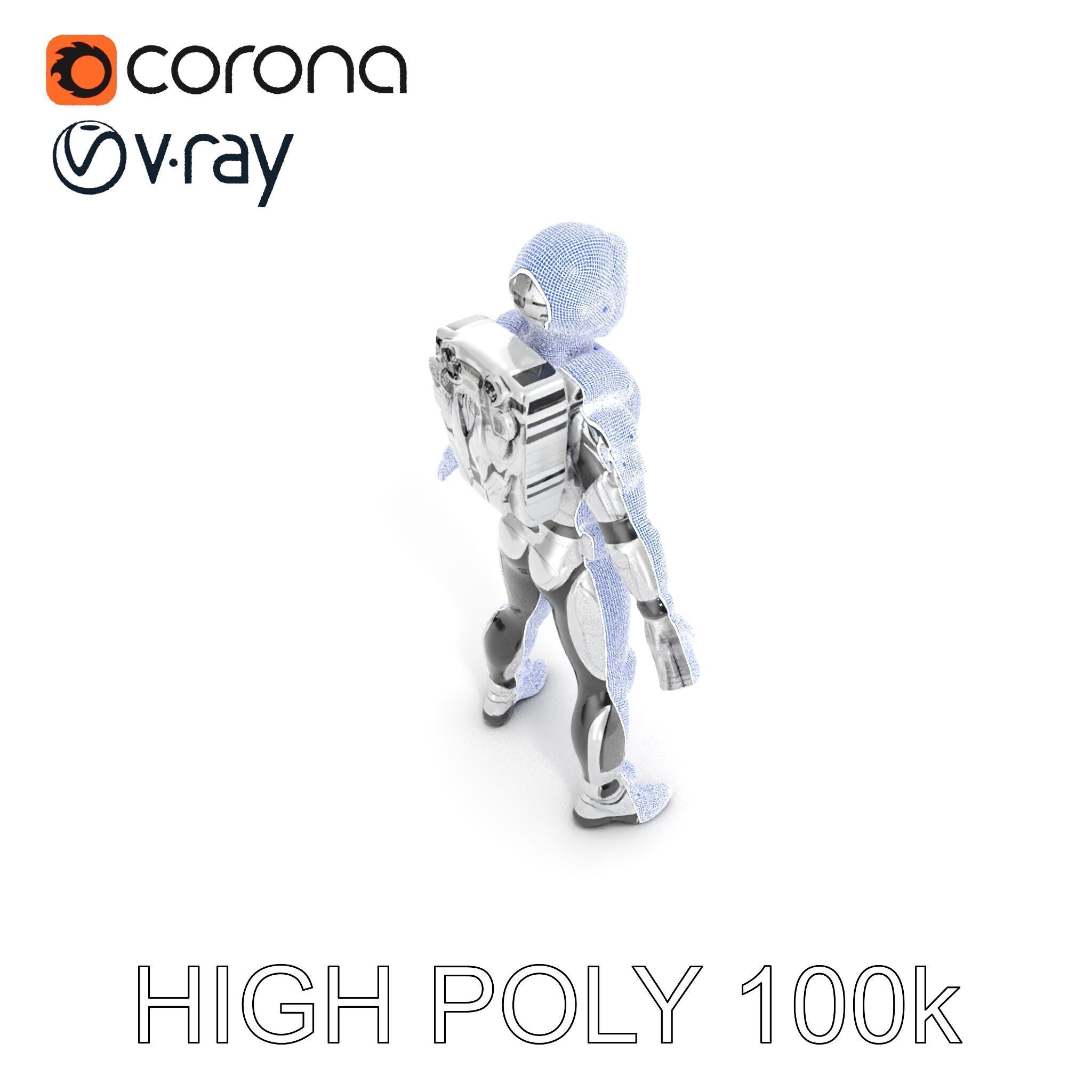 Futuristic Armored Space Explorer D Character Model Low-poly 3D model_36