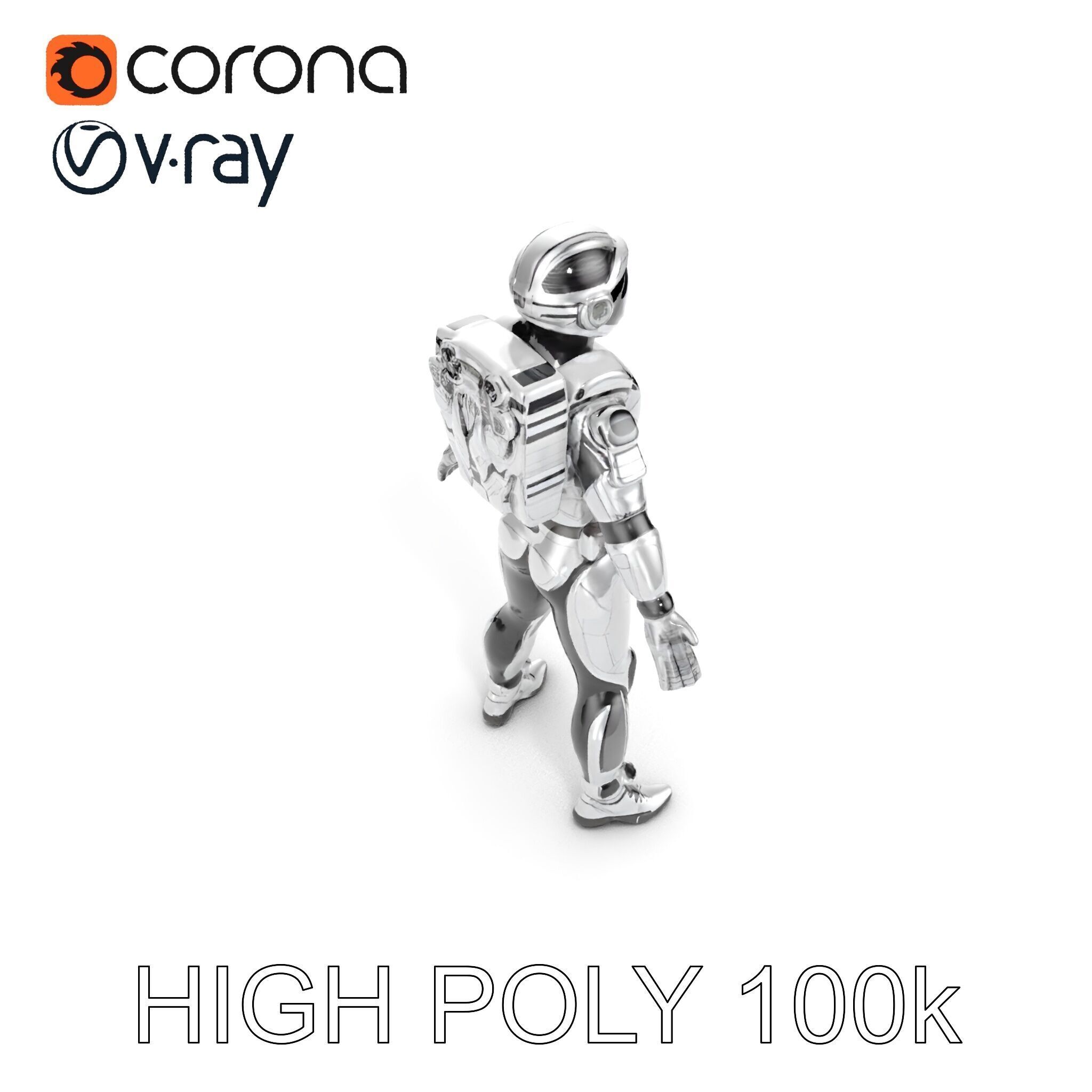 Futuristic Armored Space Explorer D Character Model Low-poly 3D model_18