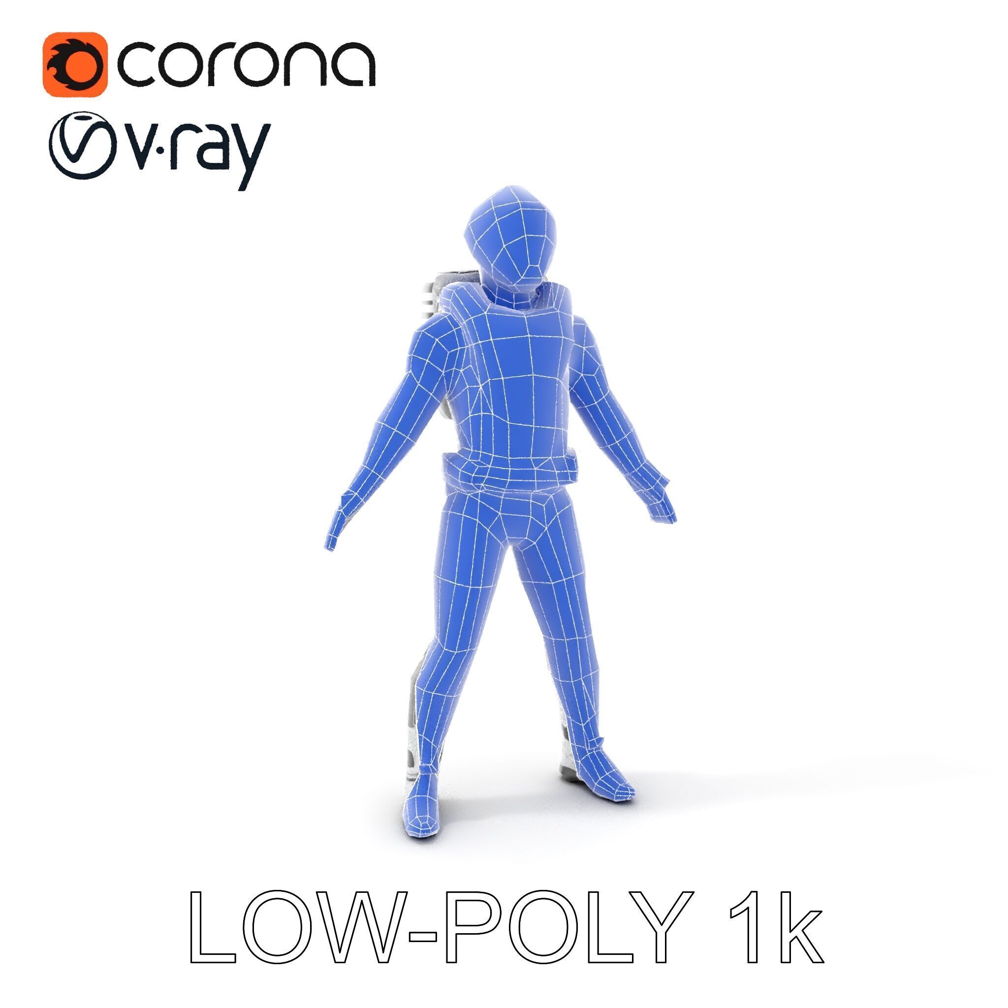 Futuristic Armored Space Explorer D Character Model Low-poly 3D model_13