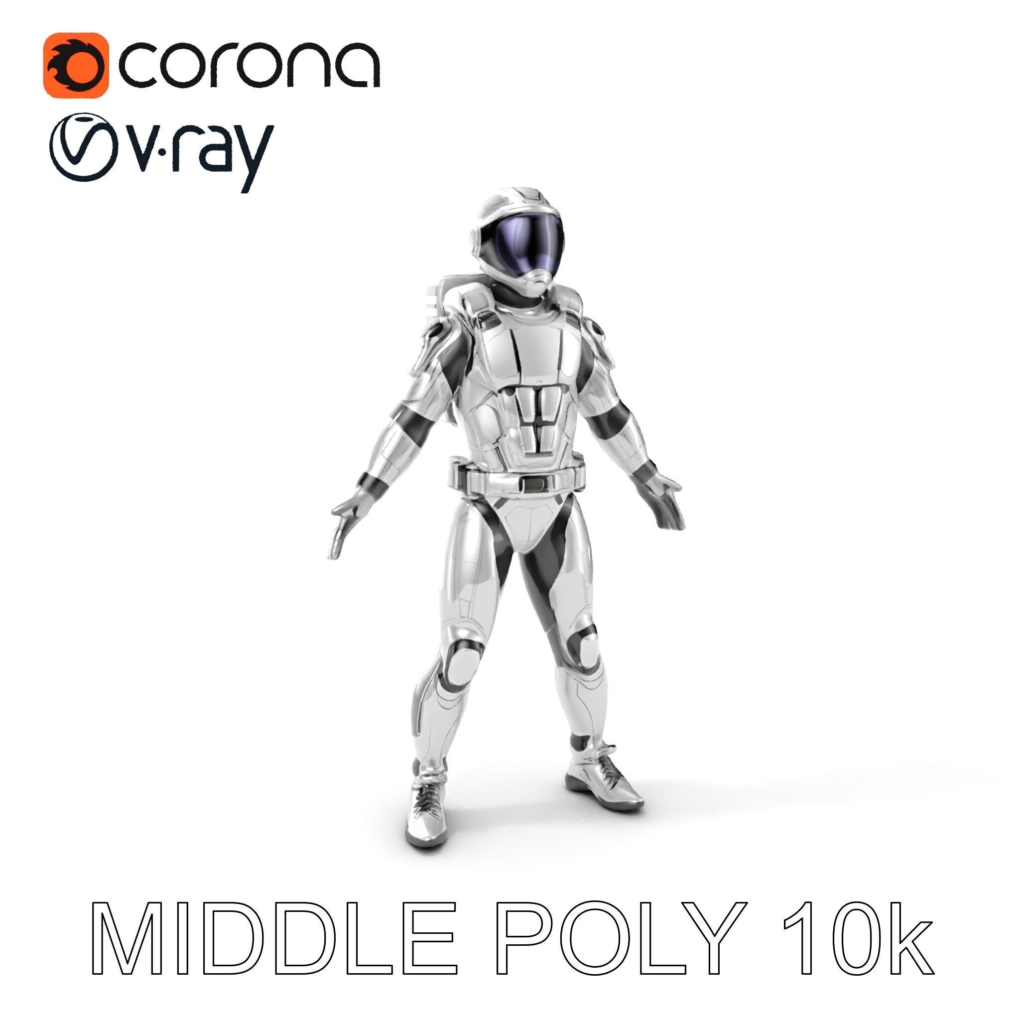 Futuristic Armored Space Explorer D Character Model Low-poly 3D model_29
