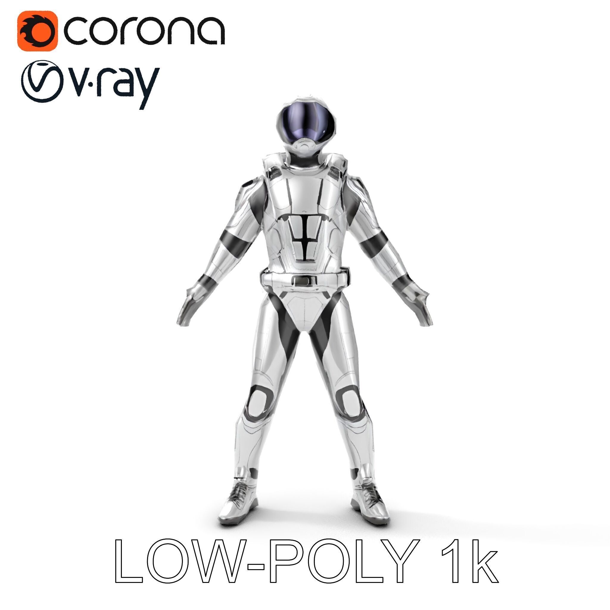 Futuristic Armored Space Explorer D Character Model Low-poly 3D model_7