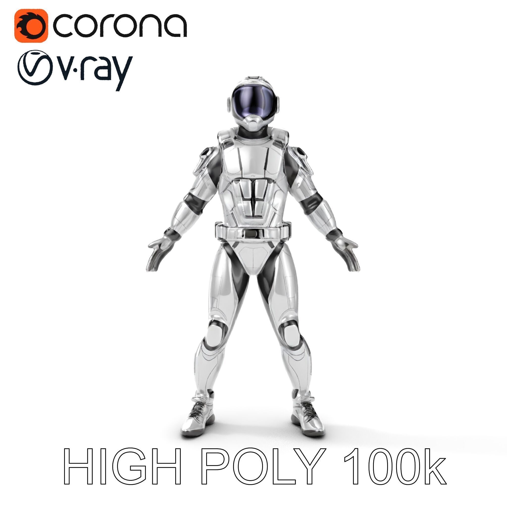 Futuristic Armored Space Explorer D Character Model Low-poly 3D model_31